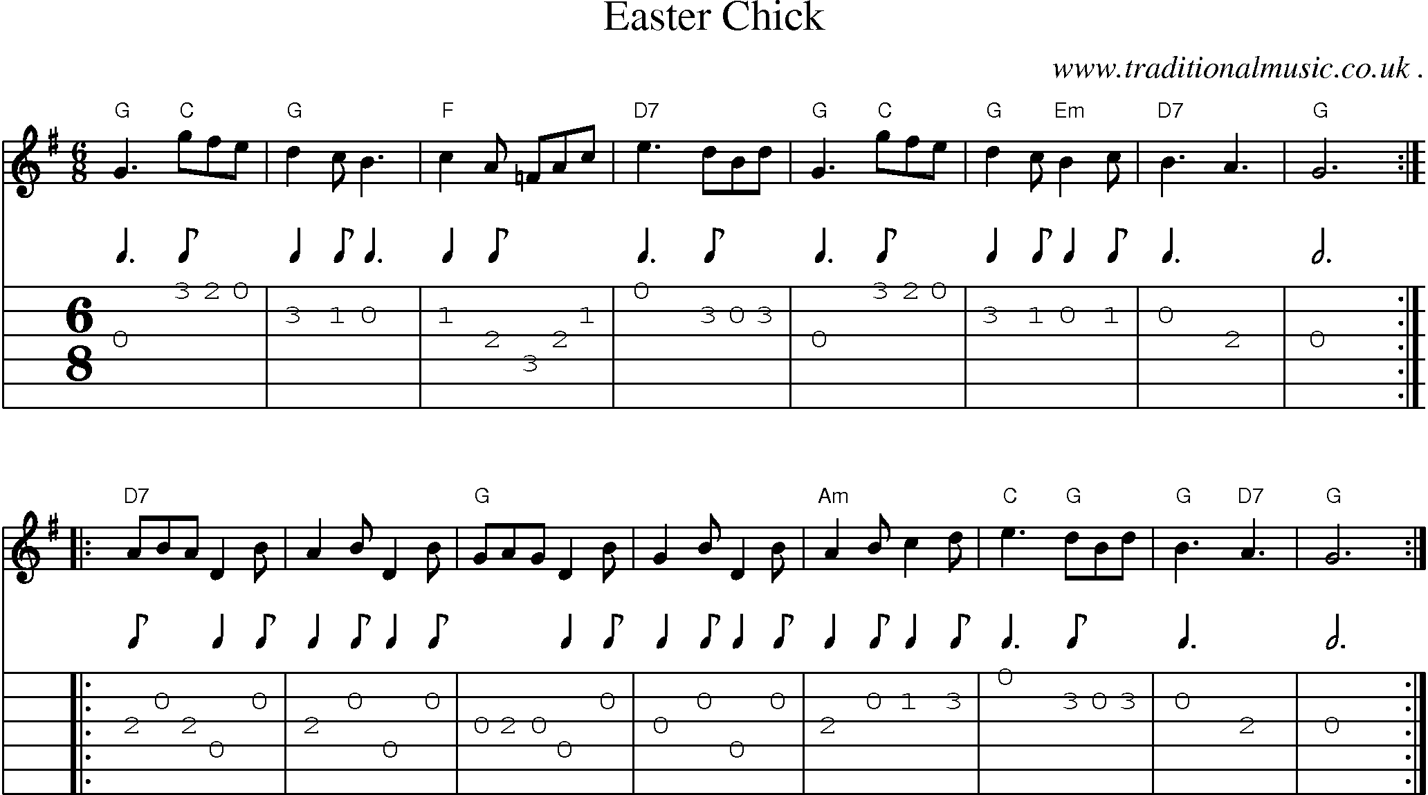 Sheet-Music and Guitar Tabs for Easter Chick