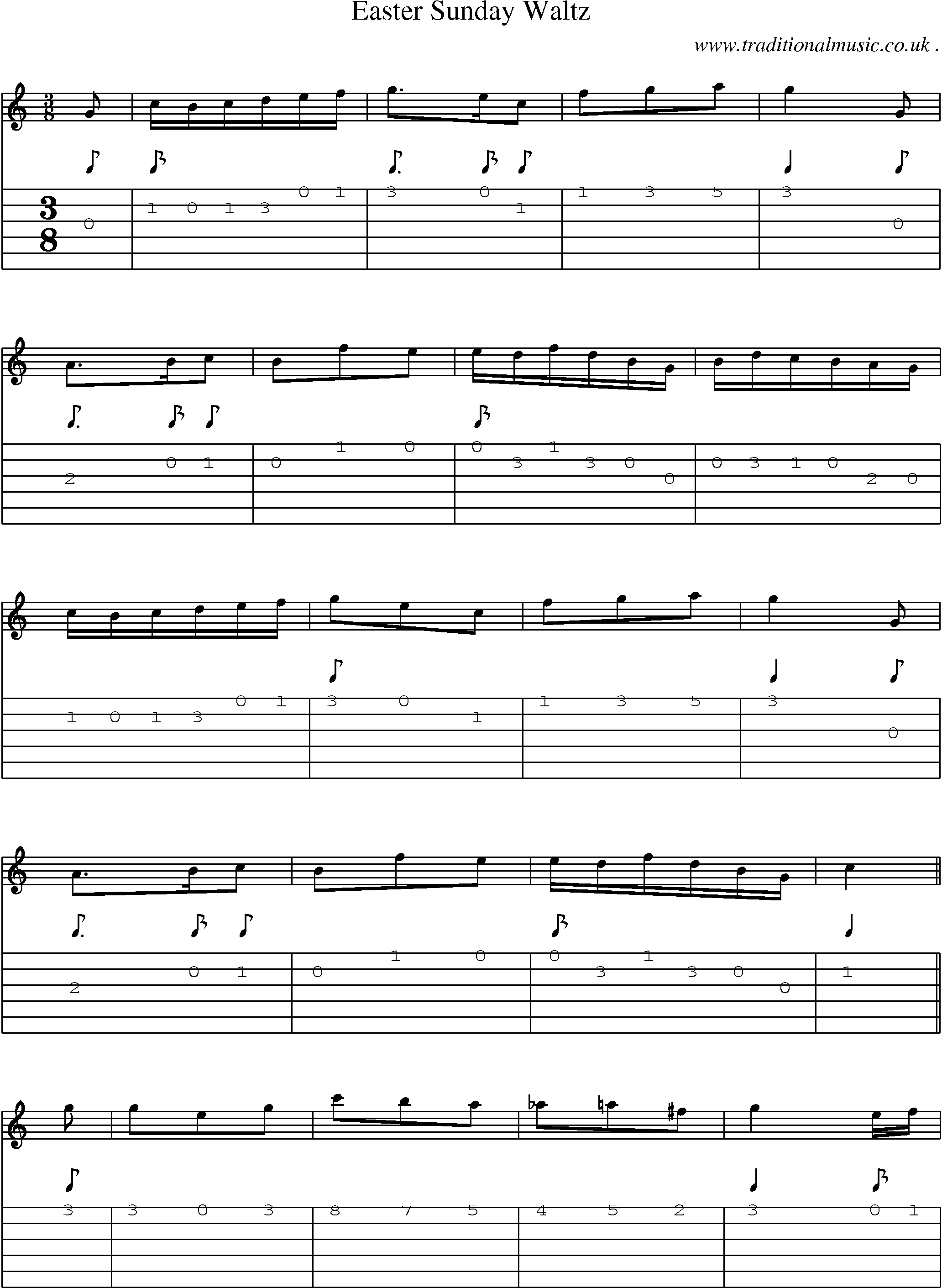 Sheet-Music and Guitar Tabs for Easter Sunday Waltz