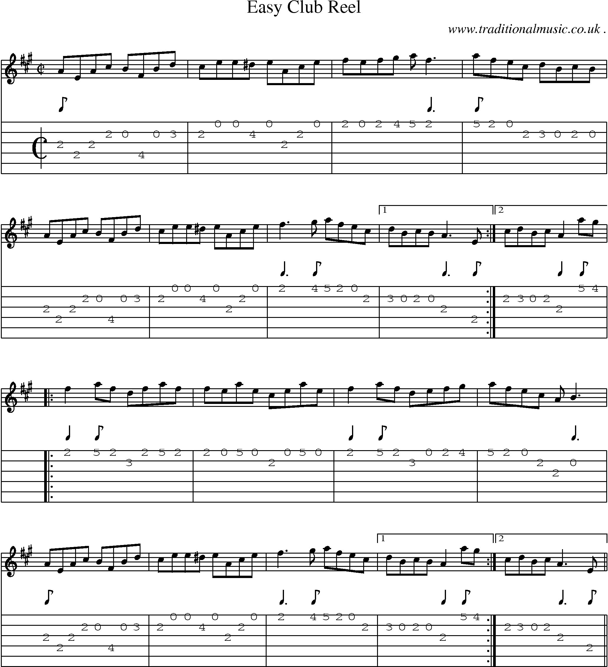 Sheet-Music and Guitar Tabs for Easy Club Reel