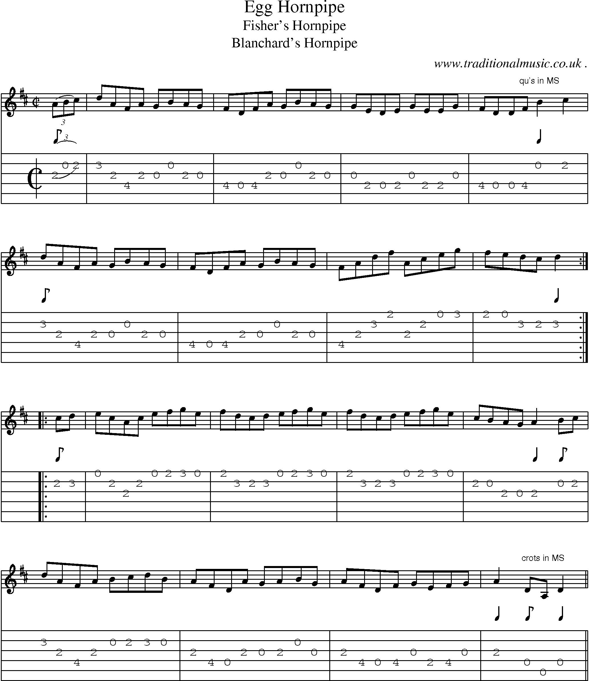 Sheet-Music and Guitar Tabs for Egg Hornpipe
