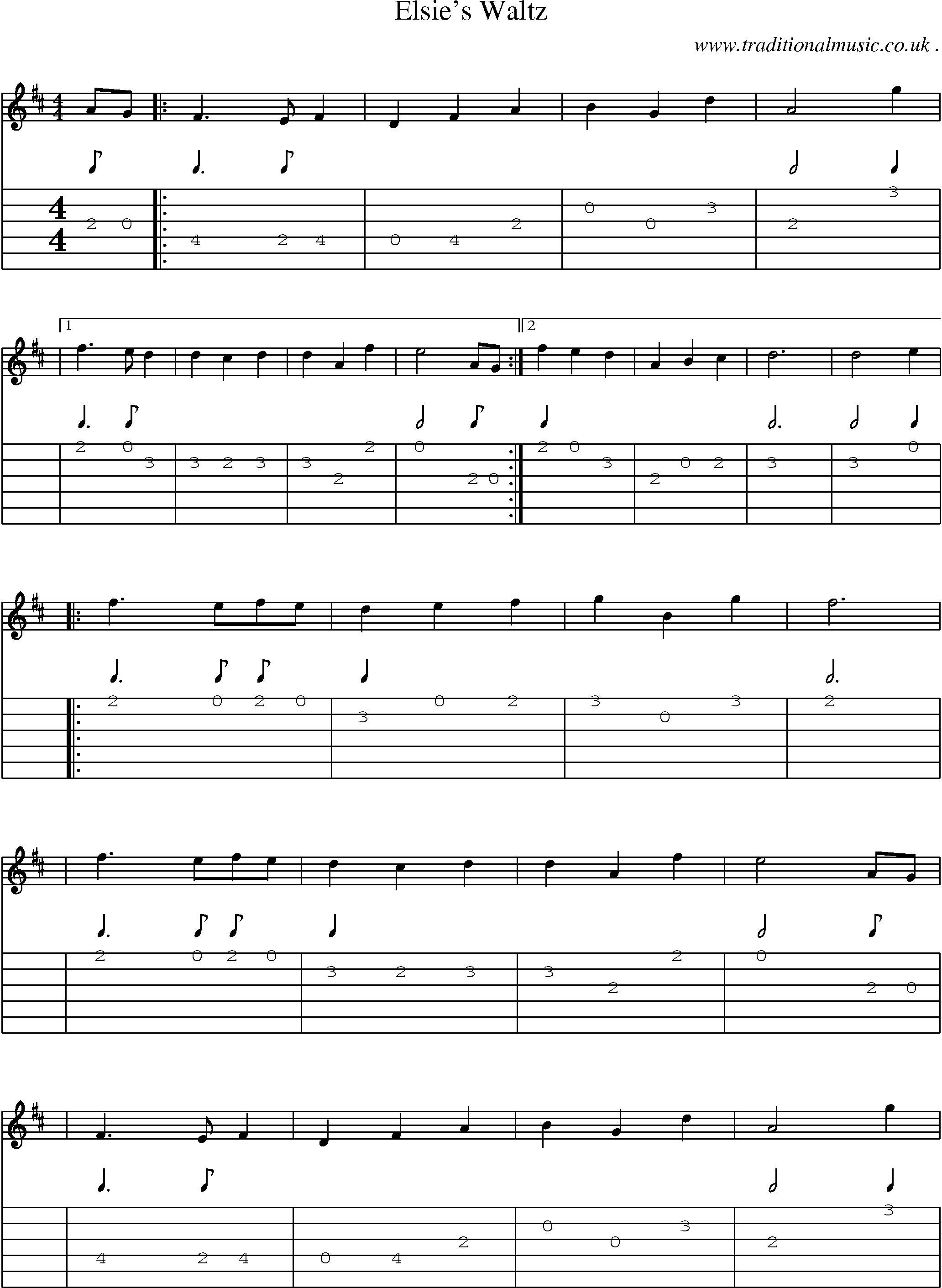 Sheet-Music and Guitar Tabs for Elsies Waltz