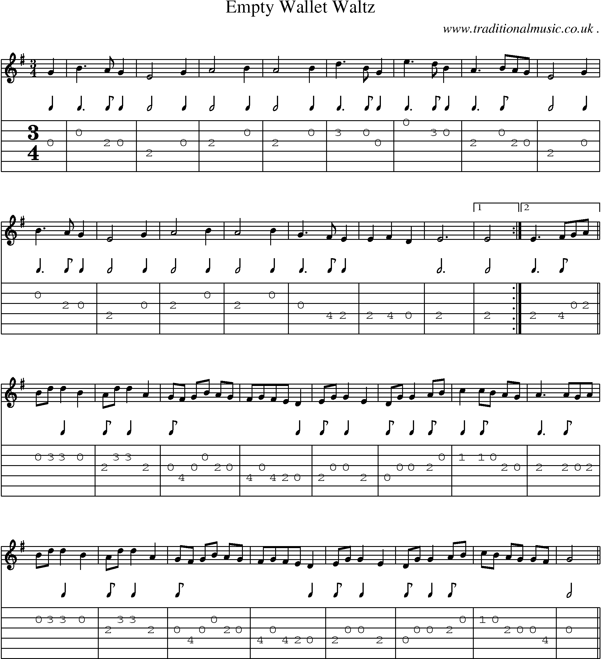 Sheet-Music and Guitar Tabs for Empty Wallet Waltz