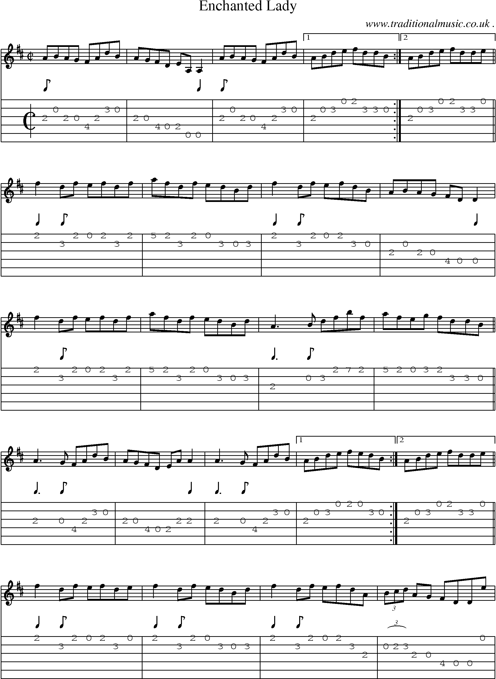 Sheet-Music and Guitar Tabs for Enchanted Lady