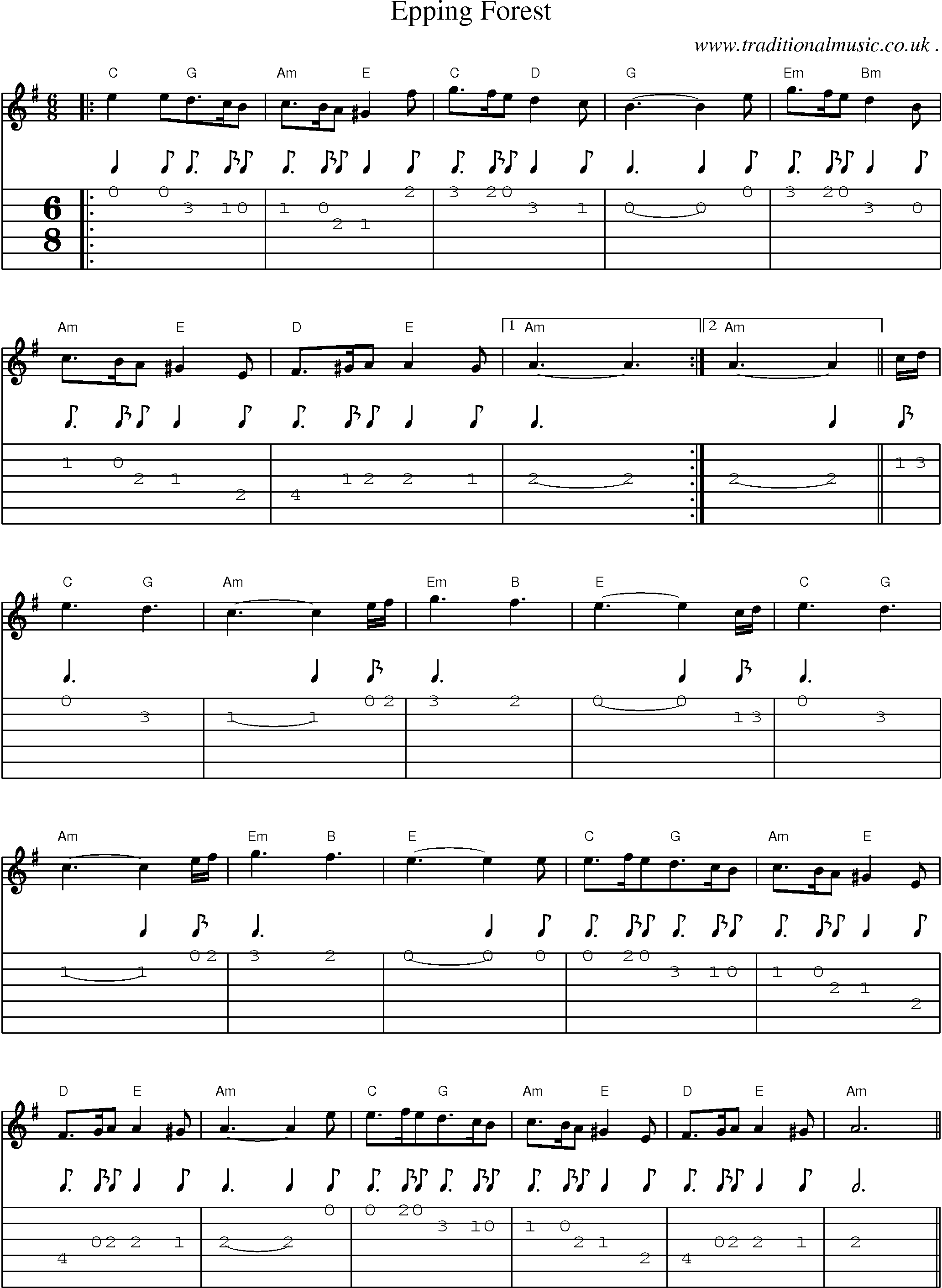 Sheet-Music and Guitar Tabs for Epping Forest