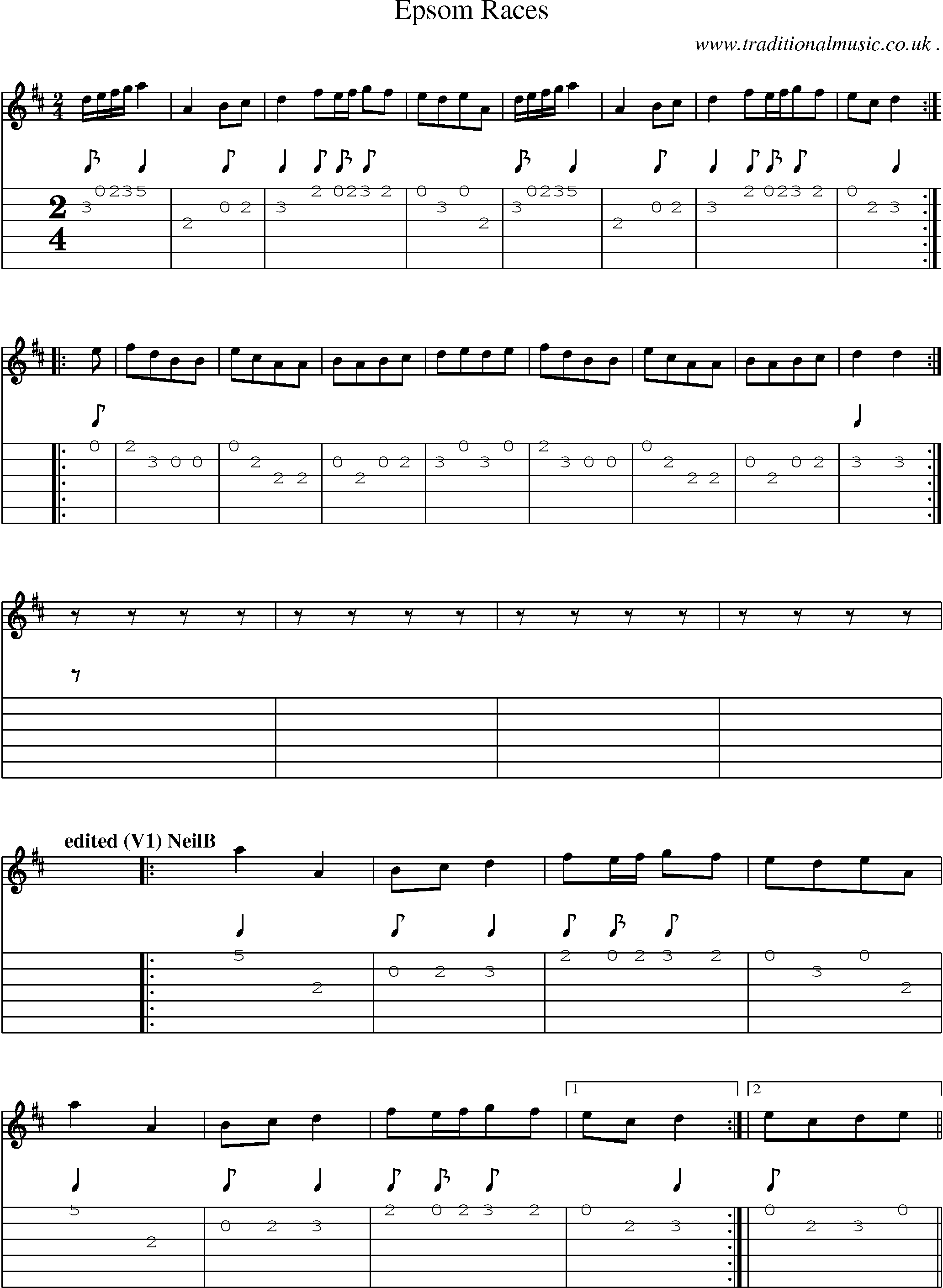 Sheet-Music and Guitar Tabs for Epsom Races
