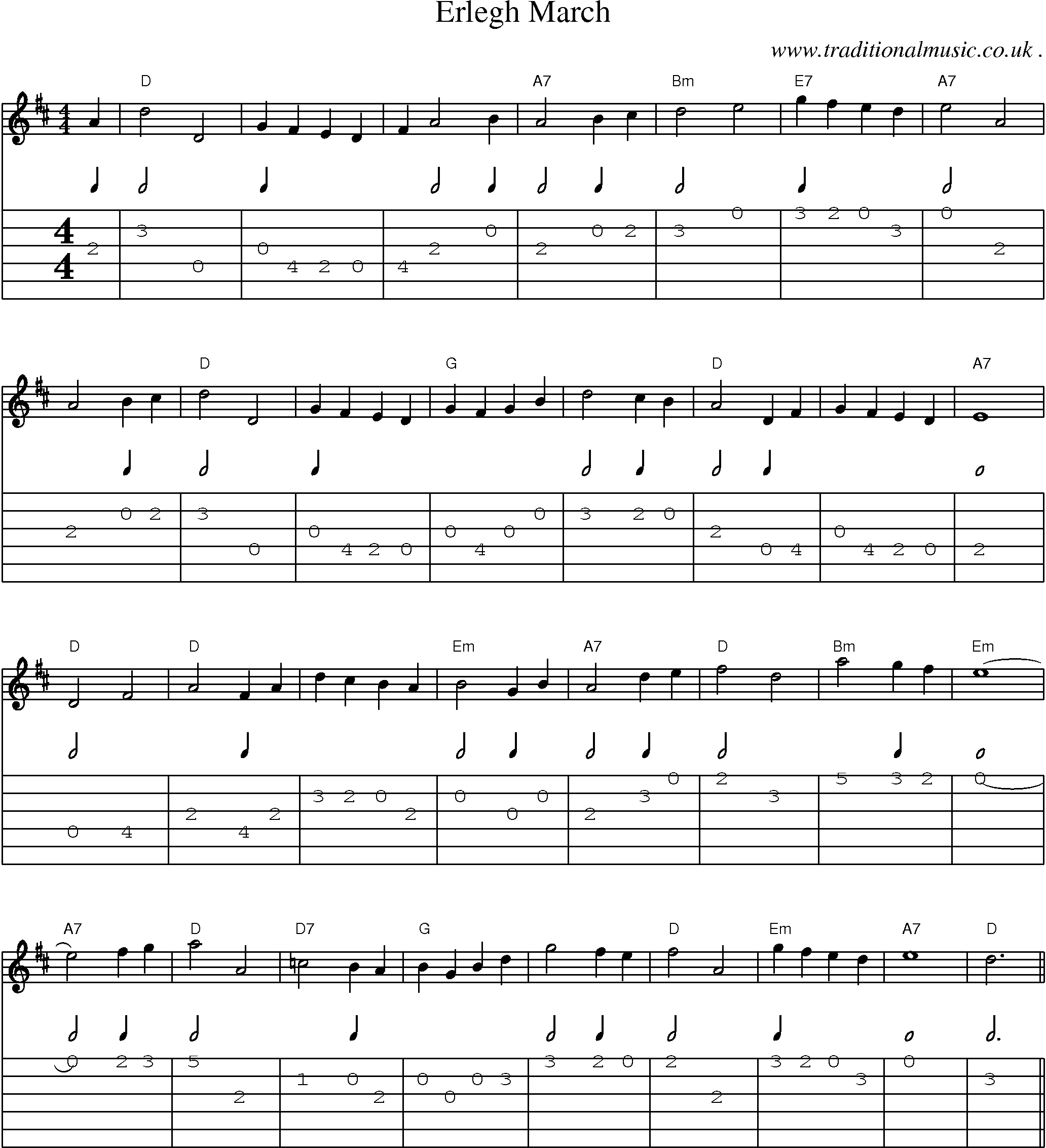 Sheet-Music and Guitar Tabs for Erlegh March