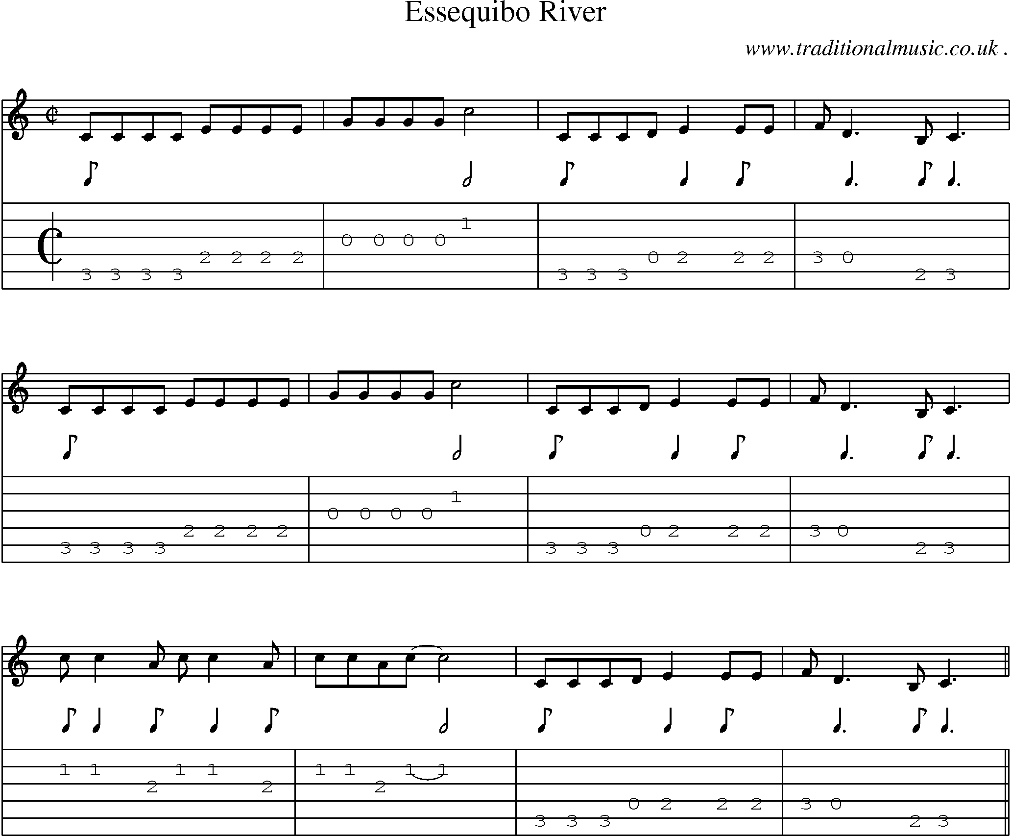 Sheet-Music and Guitar Tabs for Essequibo River