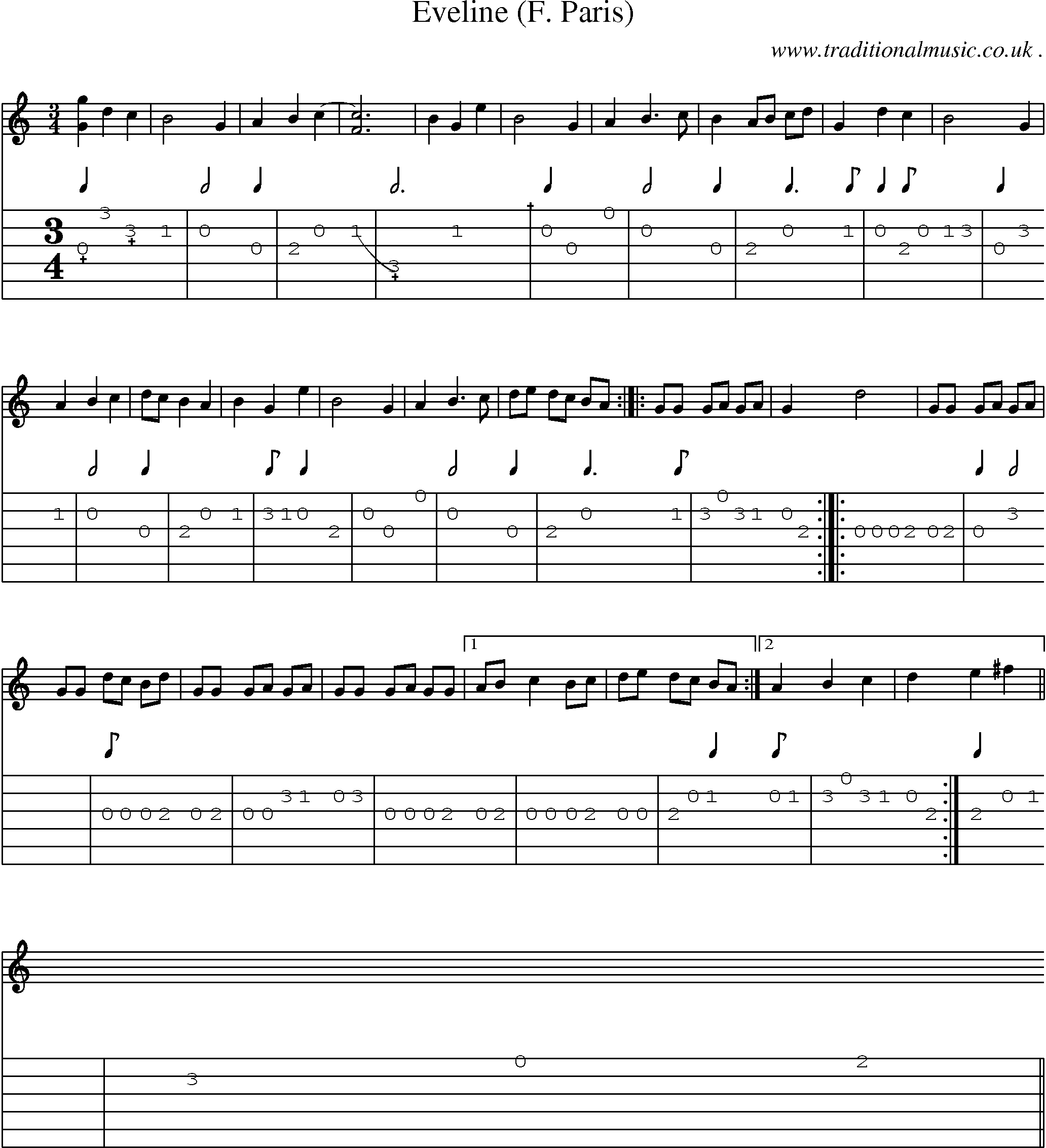 Sheet-Music and Guitar Tabs for Eveline (f Paris)