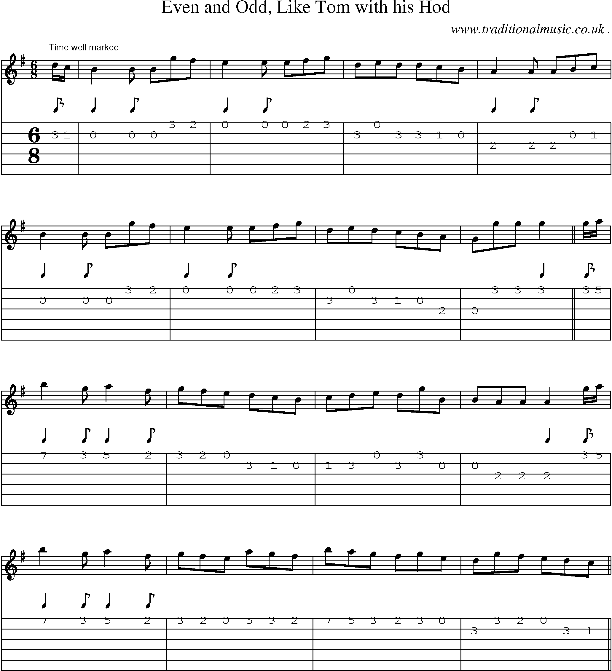 Sheet-Music and Guitar Tabs for Even And Odd Like Tom With His Hod