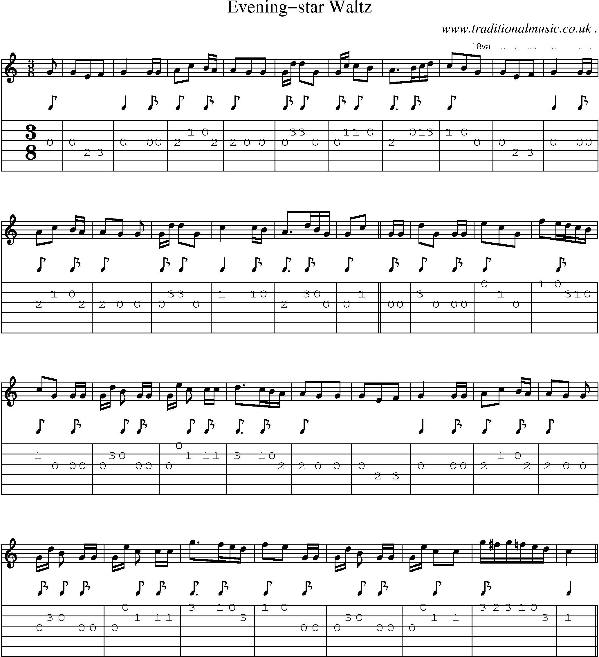 Sheet-Music and Guitar Tabs for Evening-star Waltz