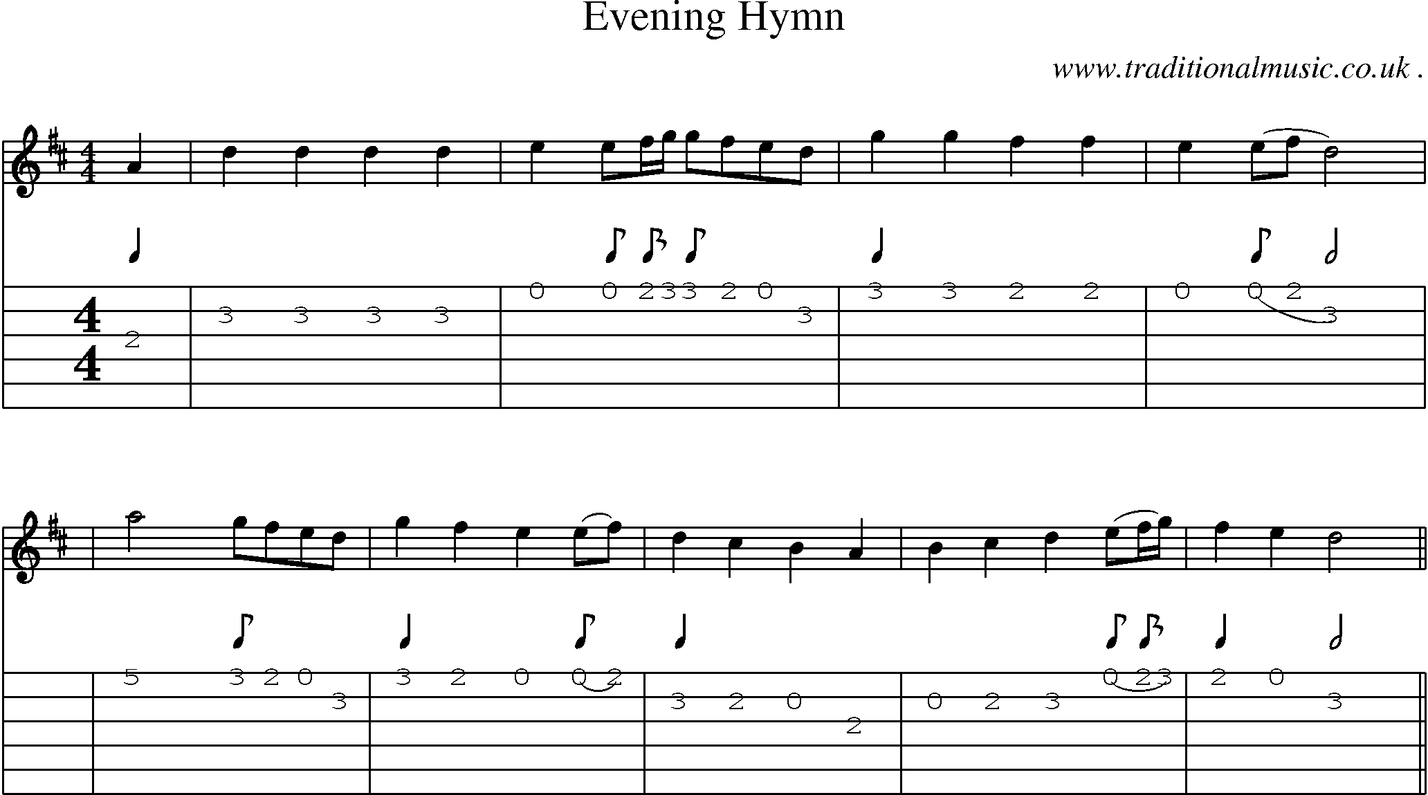 Sheet-Music and Guitar Tabs for Evening Hymn