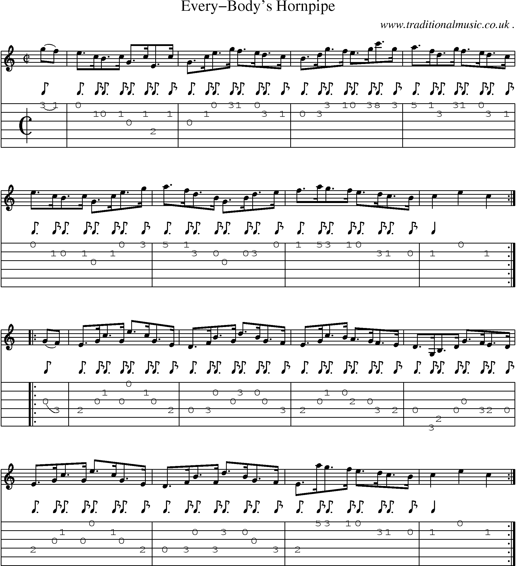 Sheet-Music and Guitar Tabs for Every-bodys Hornpipe