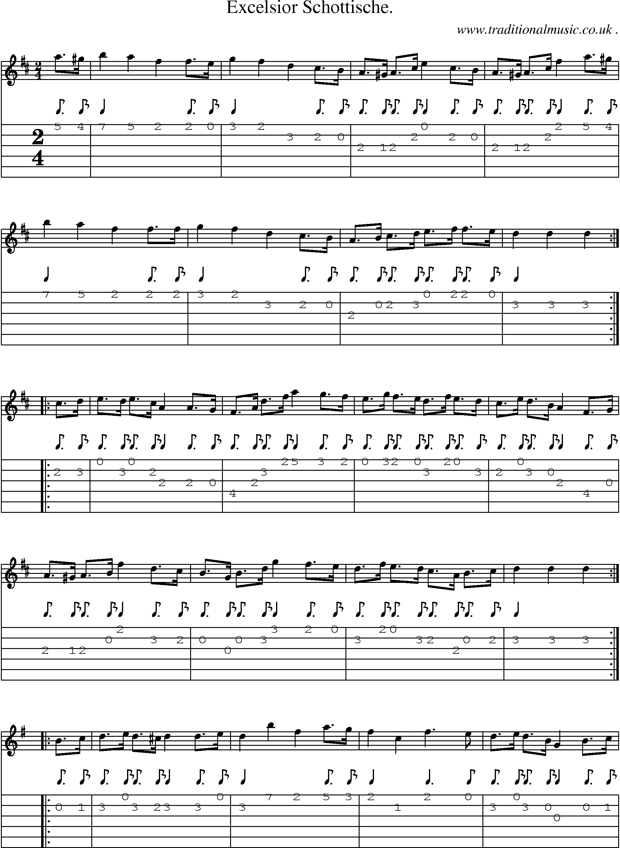Sheet-Music and Guitar Tabs for Excelsior Schottische