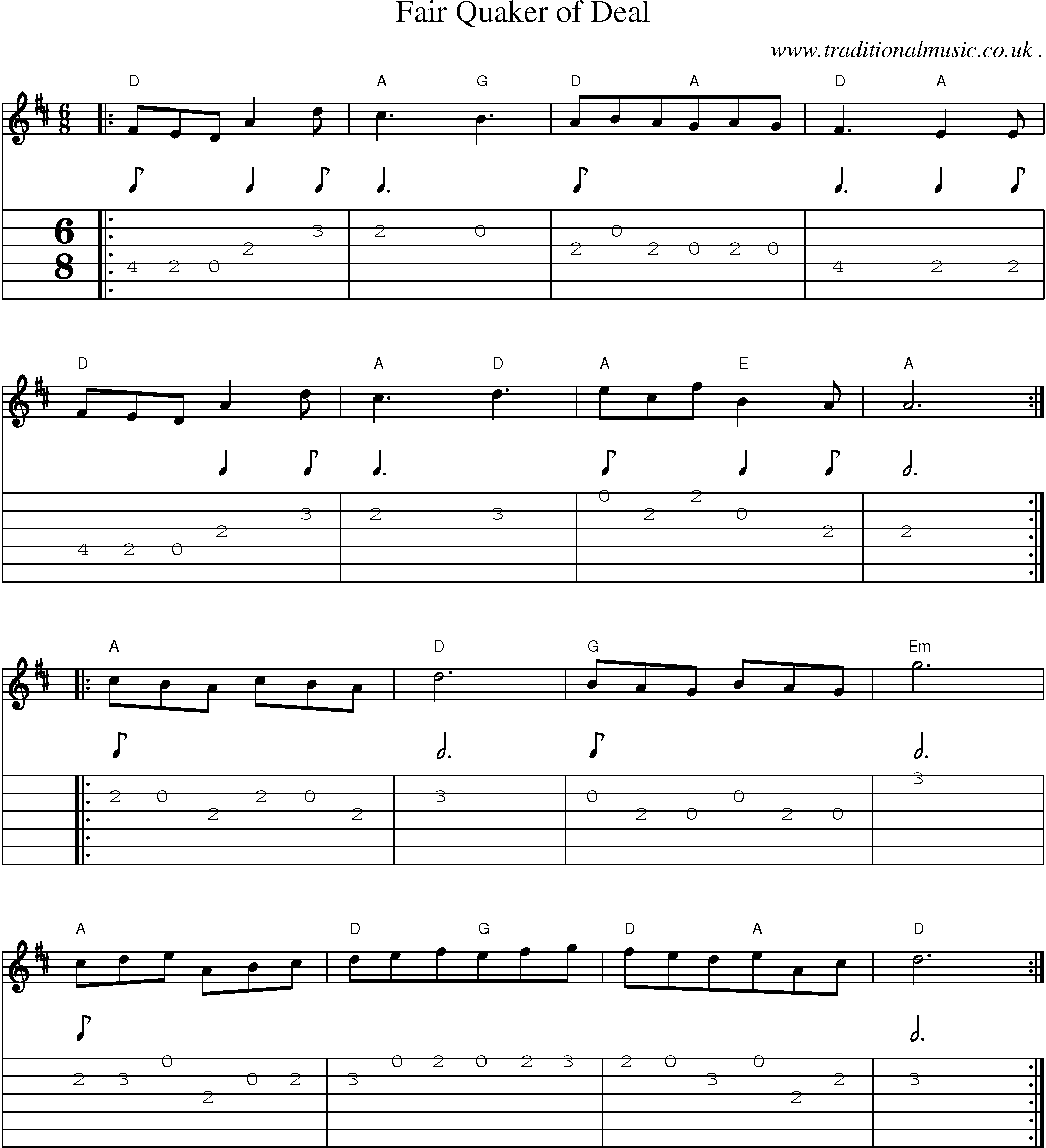 Sheet-Music and Guitar Tabs for Fair Quaker Of Deal
