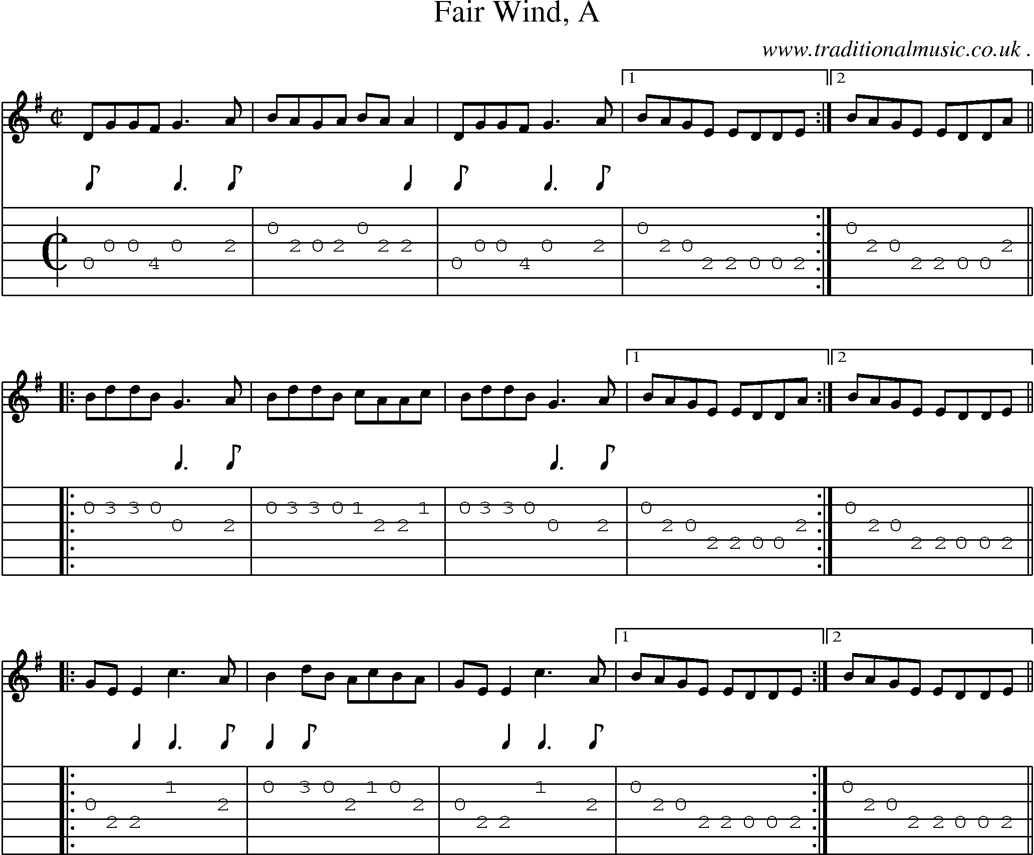 Sheet-Music and Guitar Tabs for Fair Wind A