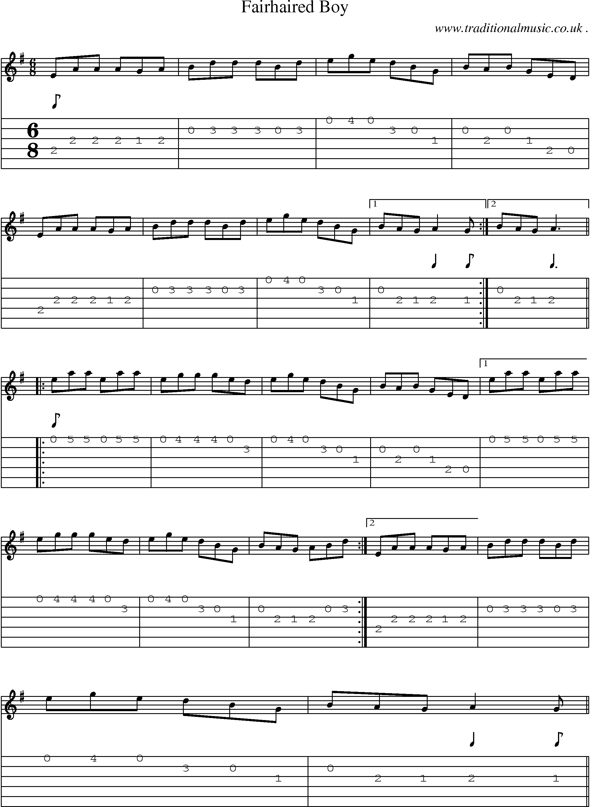 Sheet-Music and Guitar Tabs for Fairhaired Boy