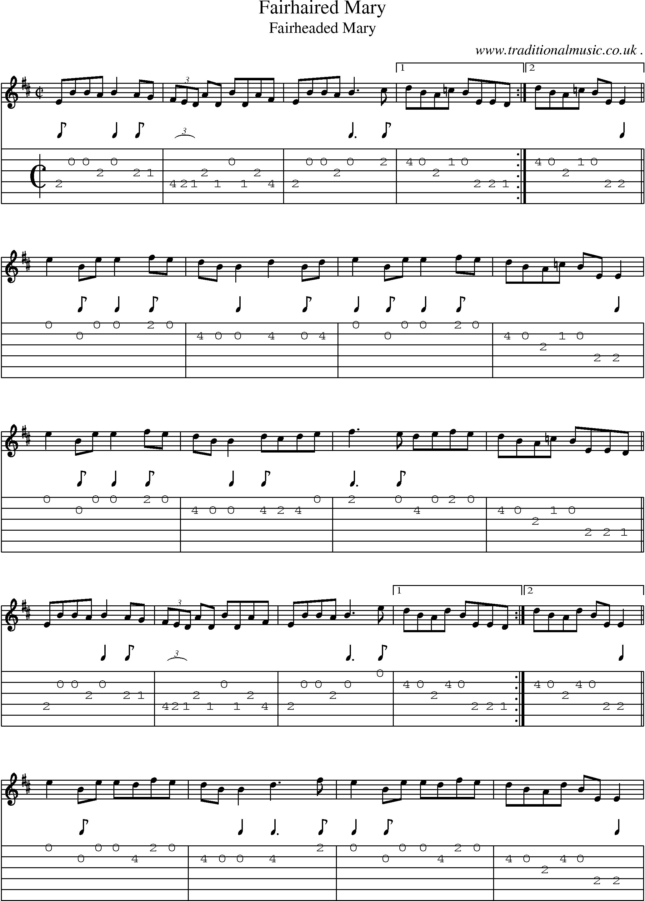 Sheet-Music and Guitar Tabs for Fairhaired Mary