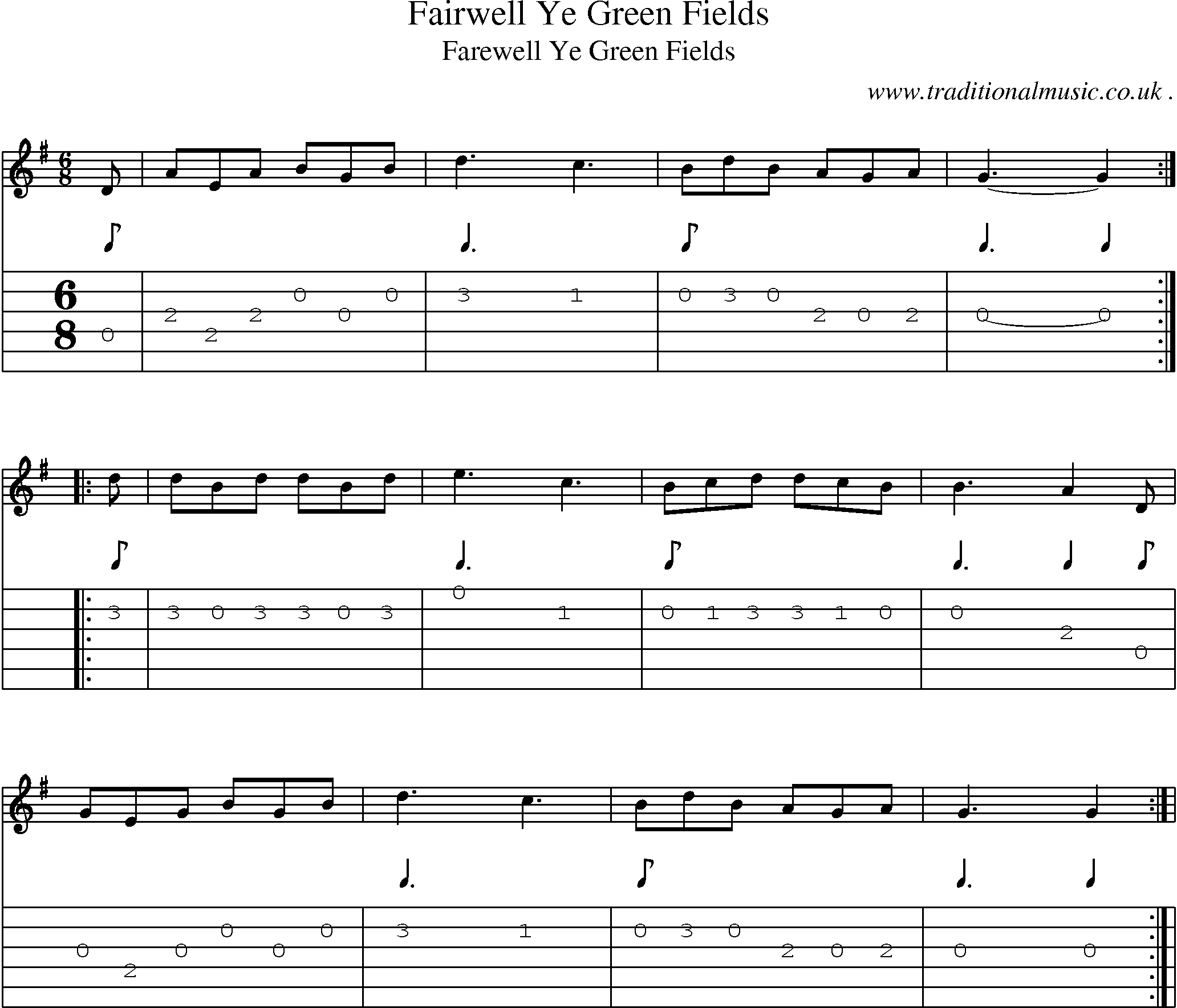 Sheet-Music and Guitar Tabs for Fairwell Ye Green Fields