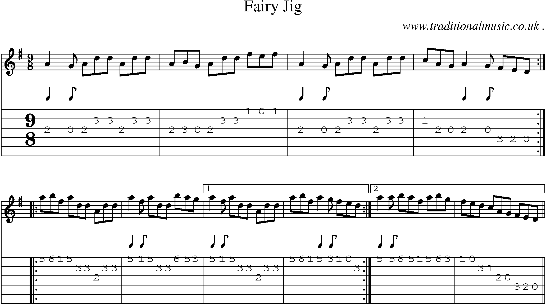 Sheet-Music and Guitar Tabs for Fairy Jig