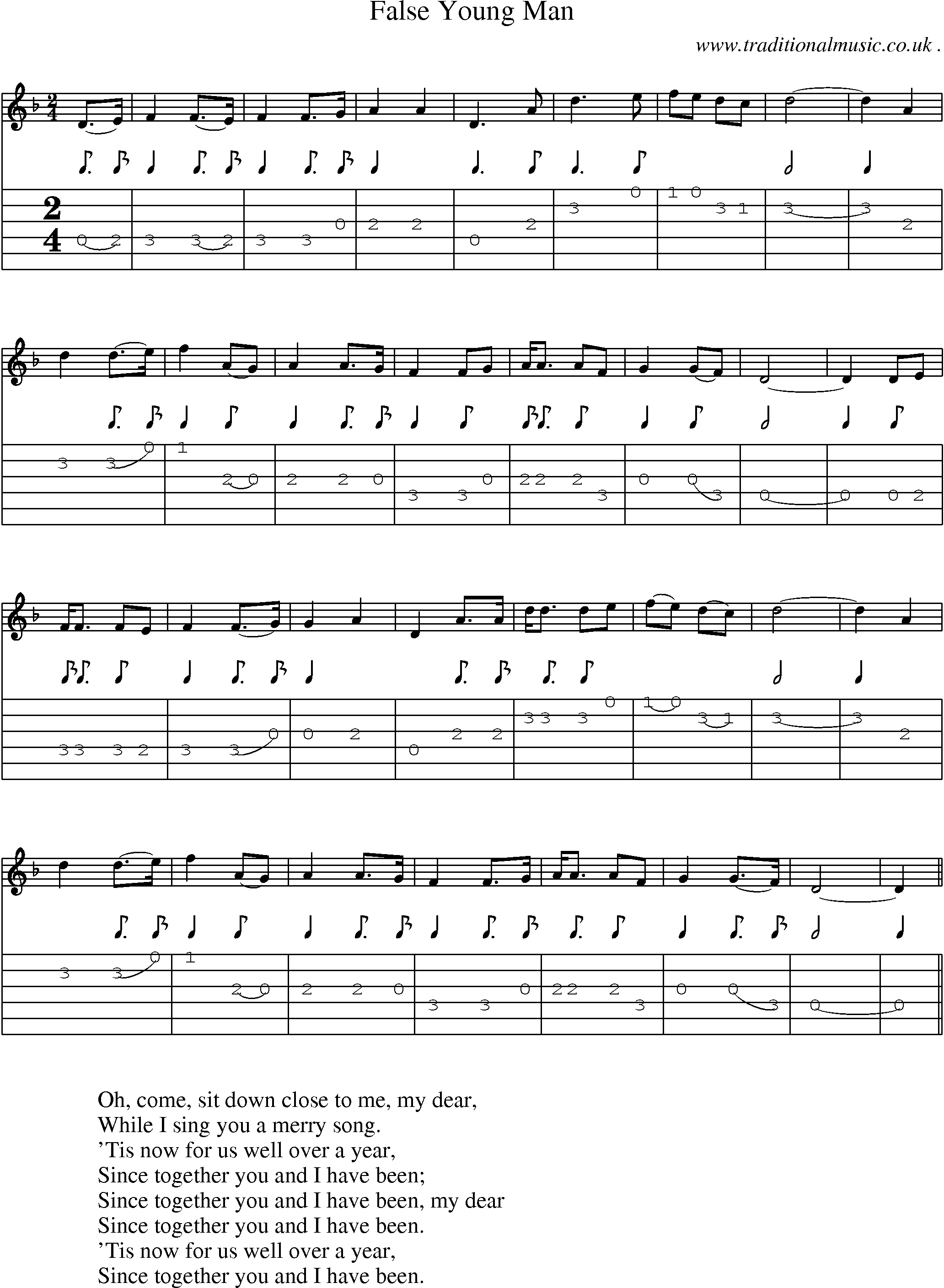 Sheet-Music and Guitar Tabs for False Young Man