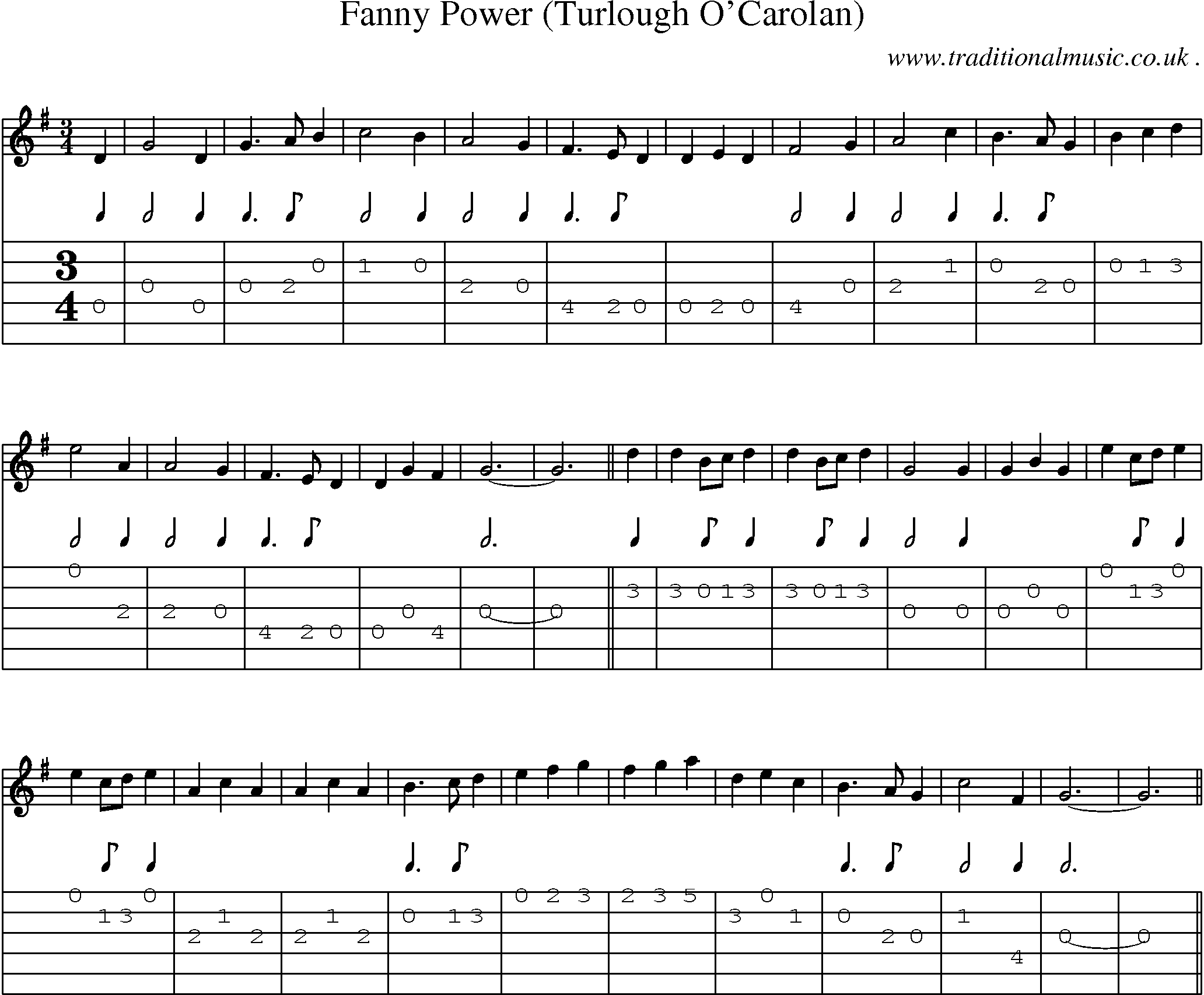 Sheet-Music and Guitar Tabs for Fanny Power (turlough Ocarolan)