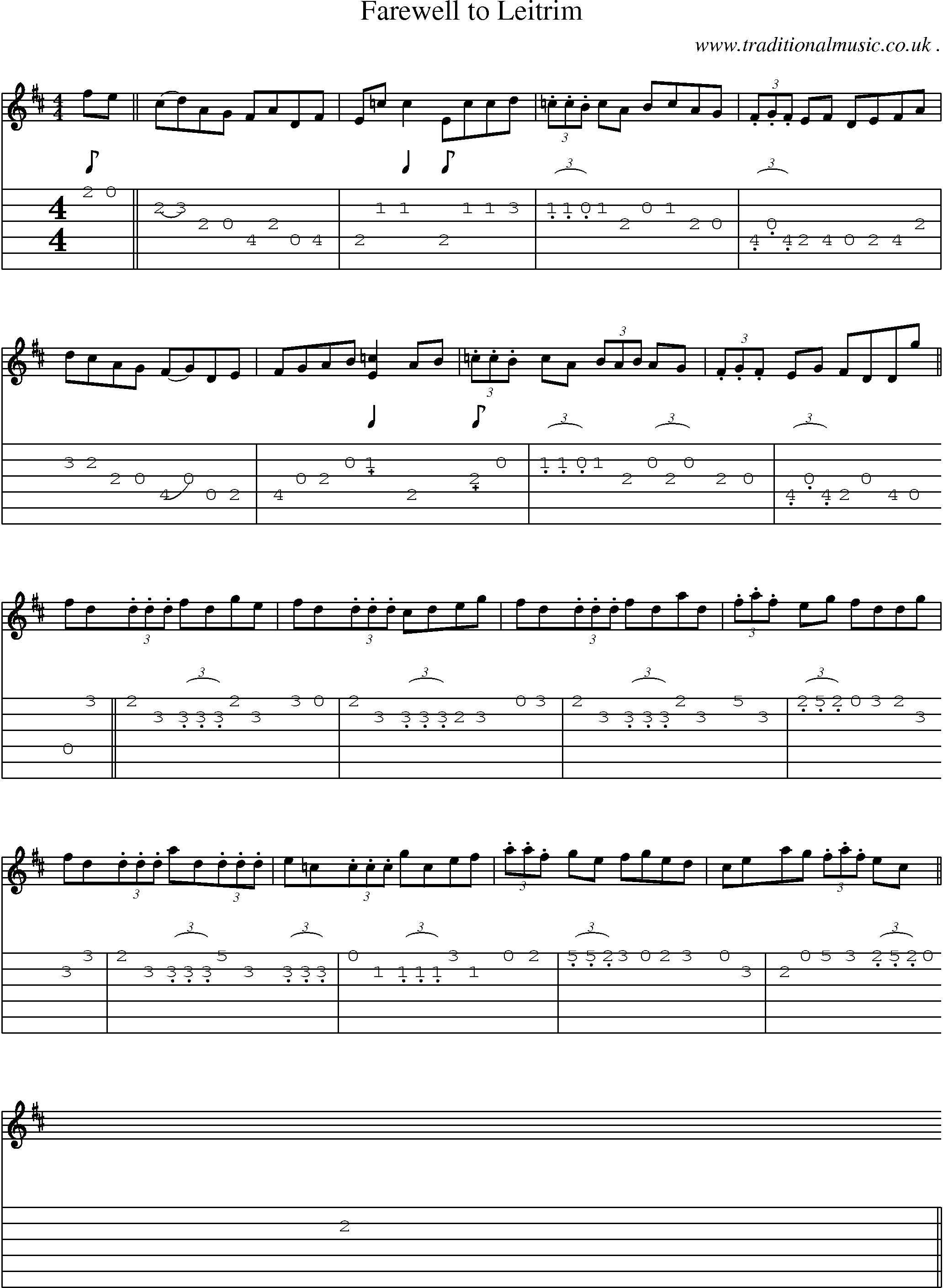 Sheet-Music and Guitar Tabs for Farewell To Leitrim