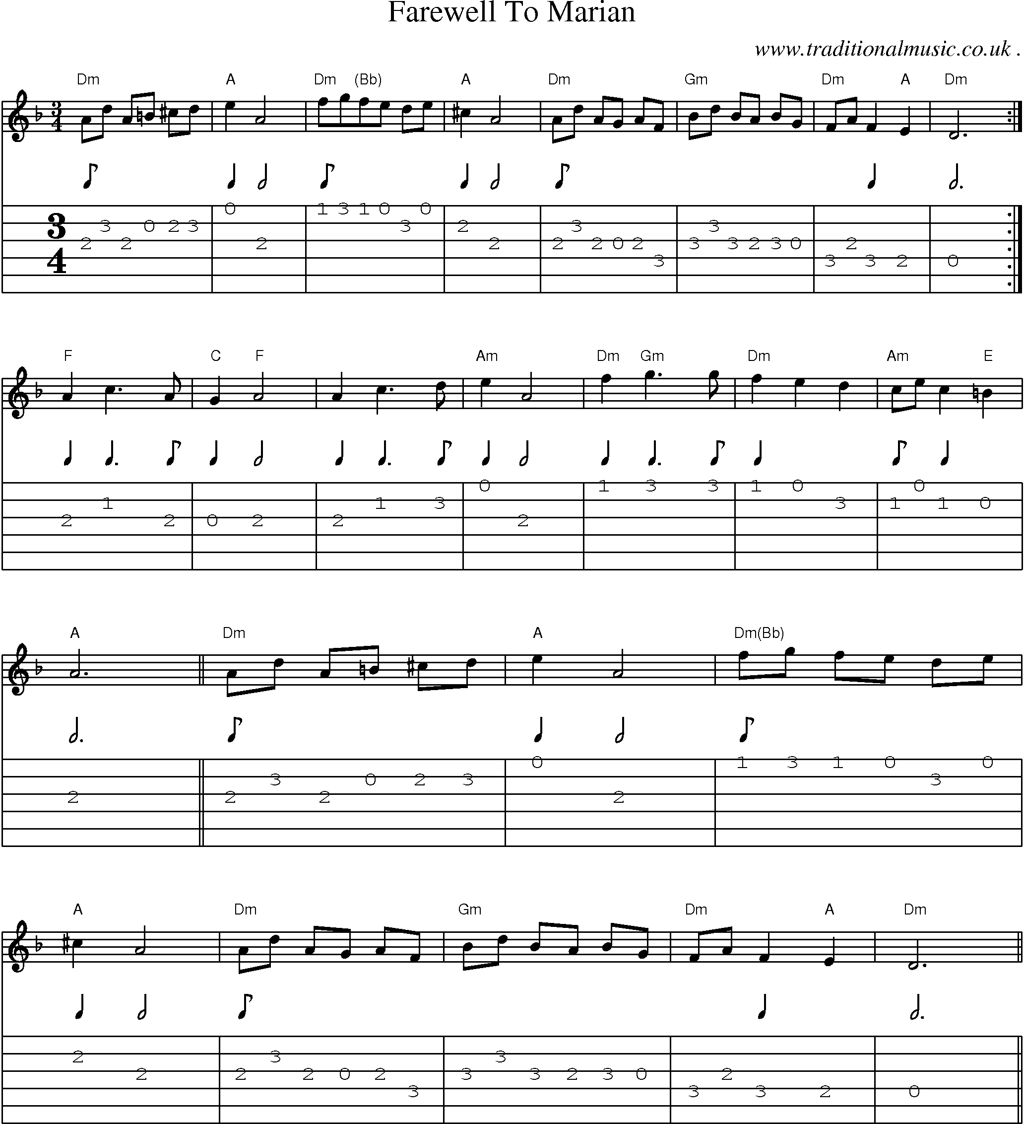Sheet-Music and Guitar Tabs for Farewell To Marian