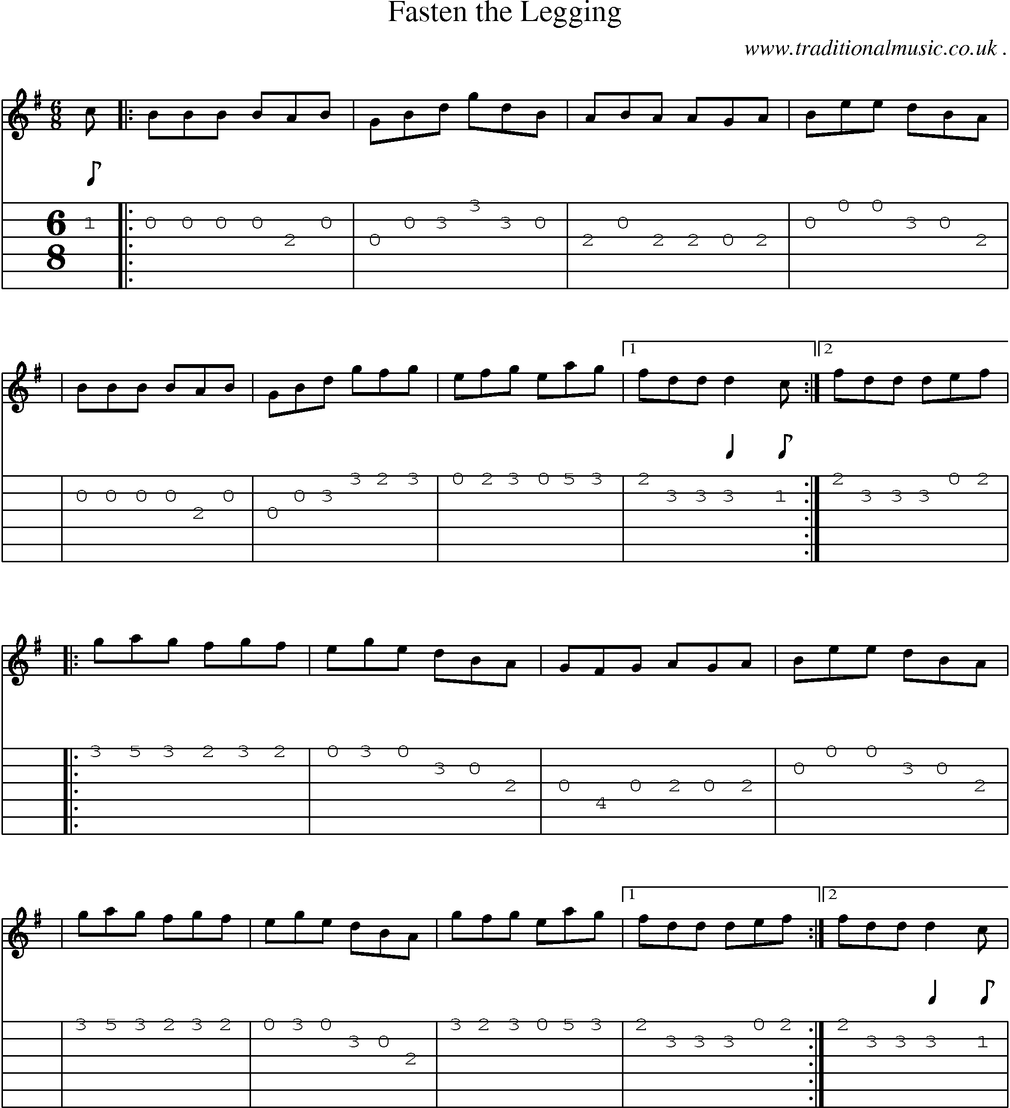 Sheet-Music and Guitar Tabs for Fasten The Legging