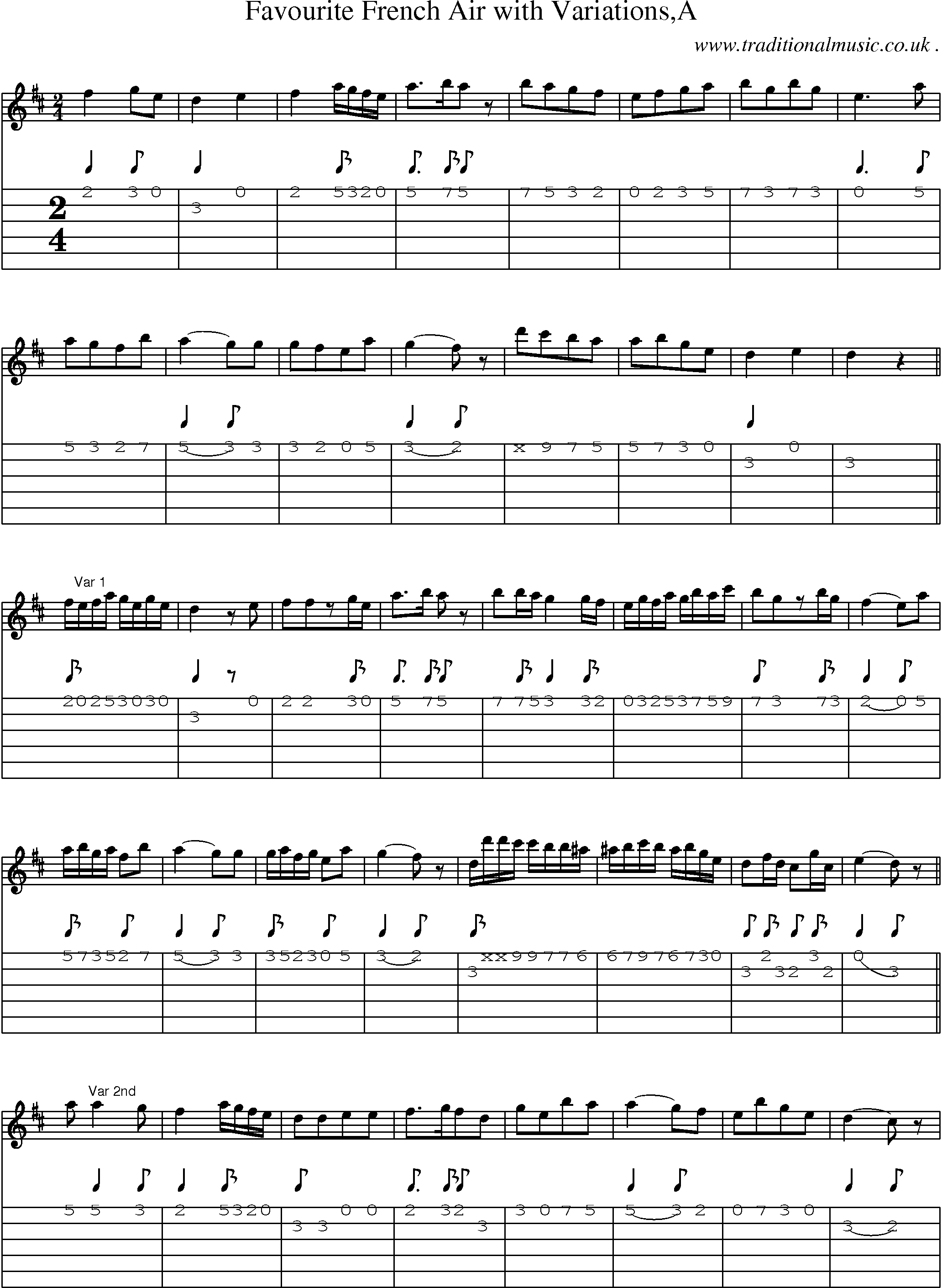 Sheet-Music and Guitar Tabs for Favourite French Air With Variationsa