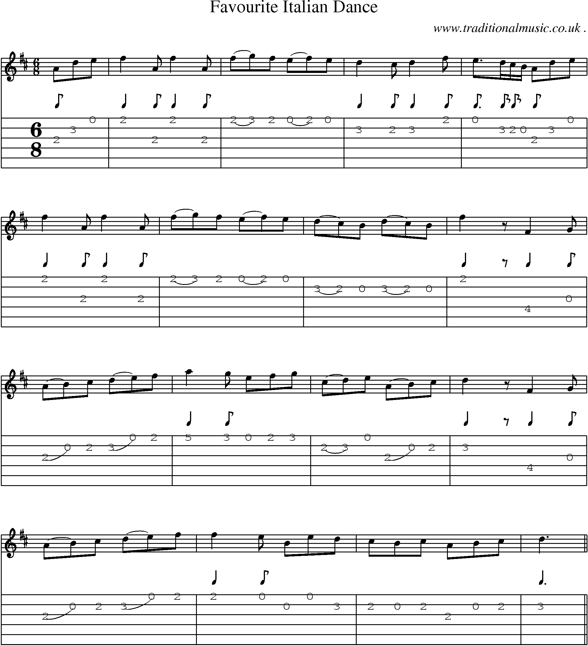 Sheet-Music and Guitar Tabs for Favourite Italian Dance