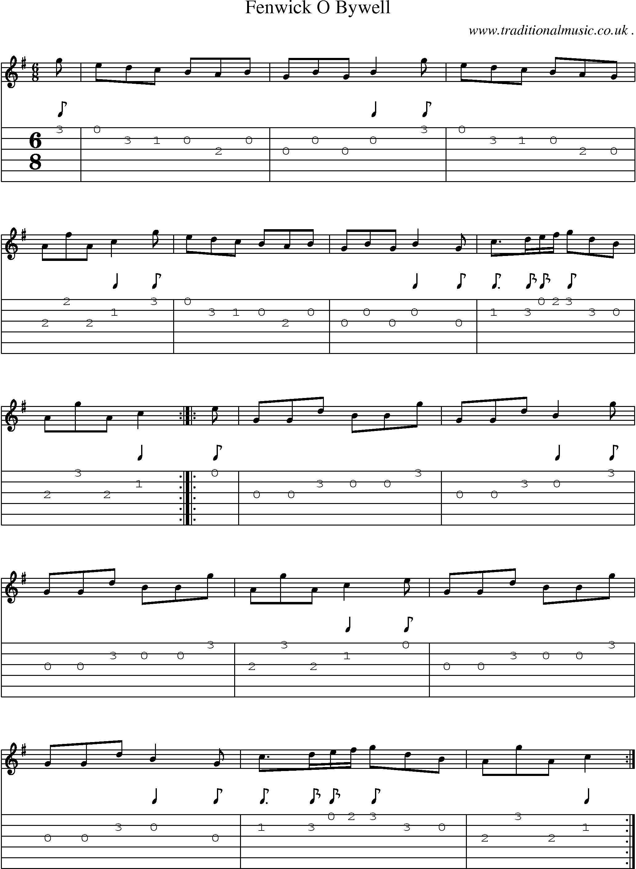 Sheet-Music and Guitar Tabs for Fenwick O Bywell