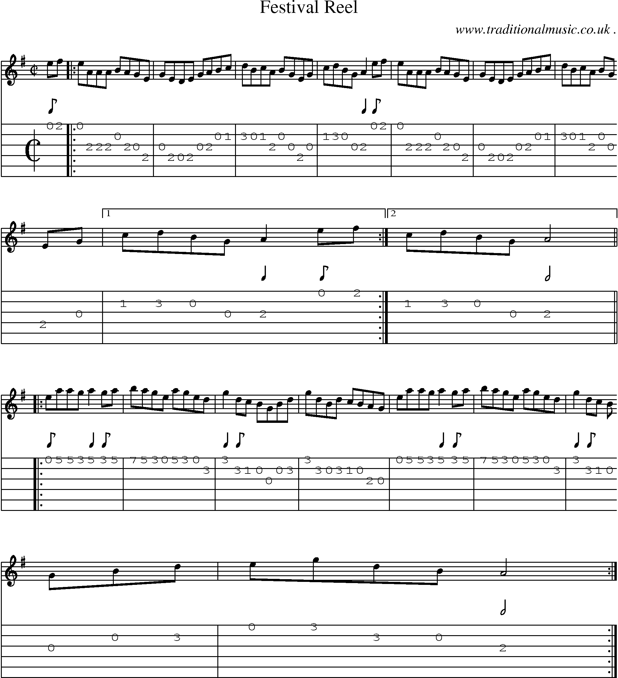 Sheet-Music and Guitar Tabs for Festival Reel