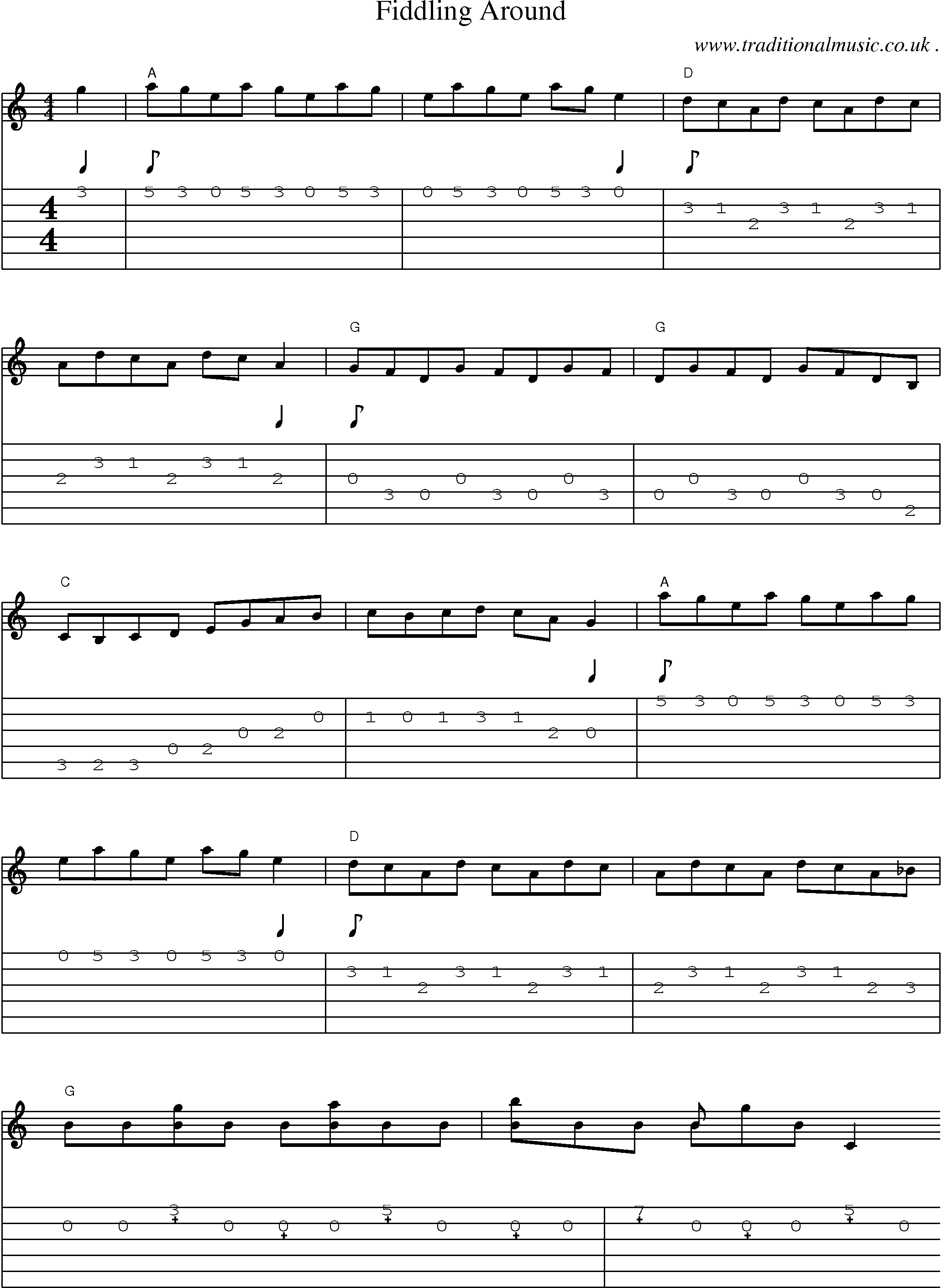 Sheet-Music and Guitar Tabs for Fiddling Around