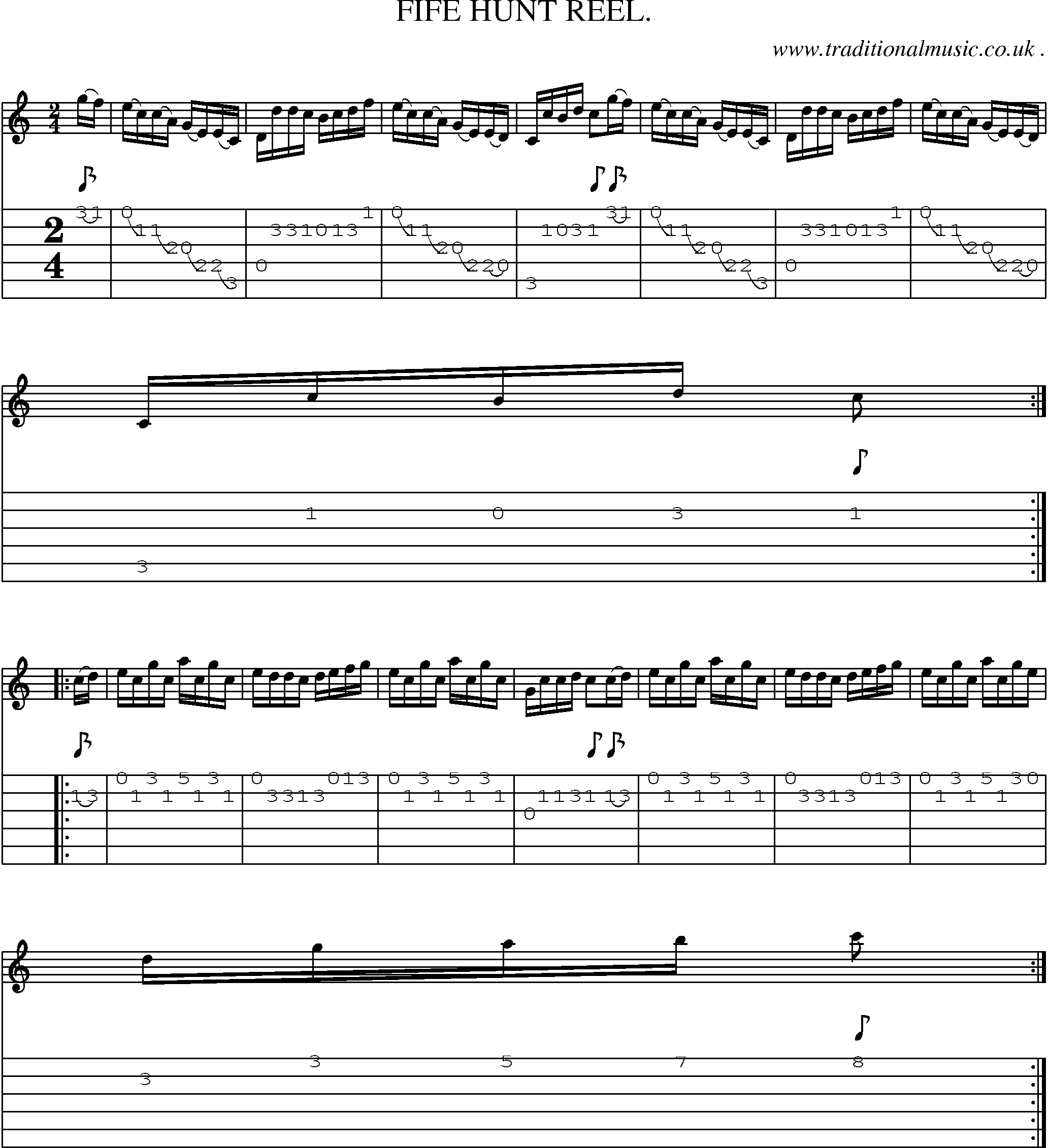 Sheet-Music and Guitar Tabs for Fife Hunt Reel