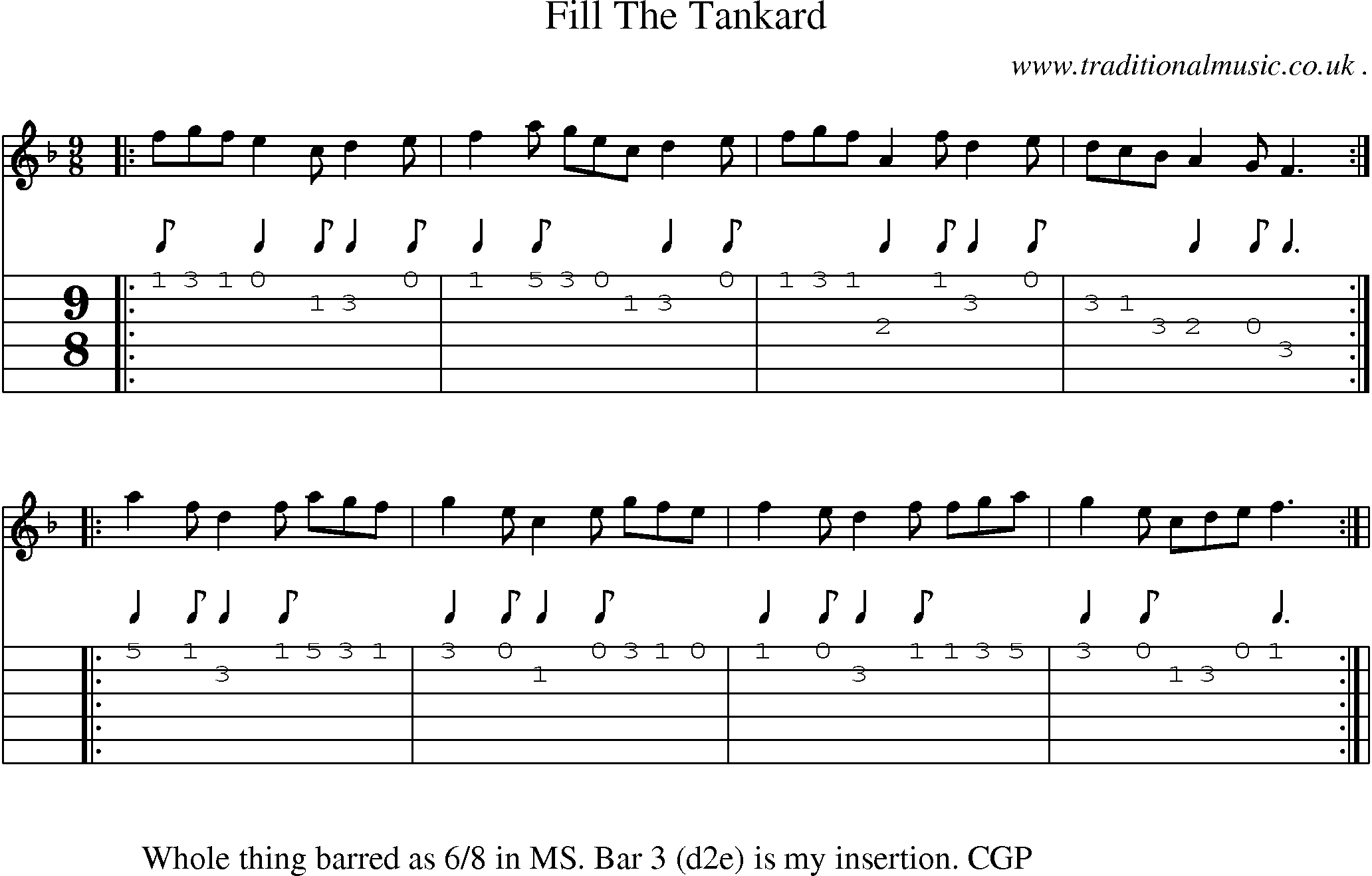Sheet-Music and Guitar Tabs for Fill The Tankard