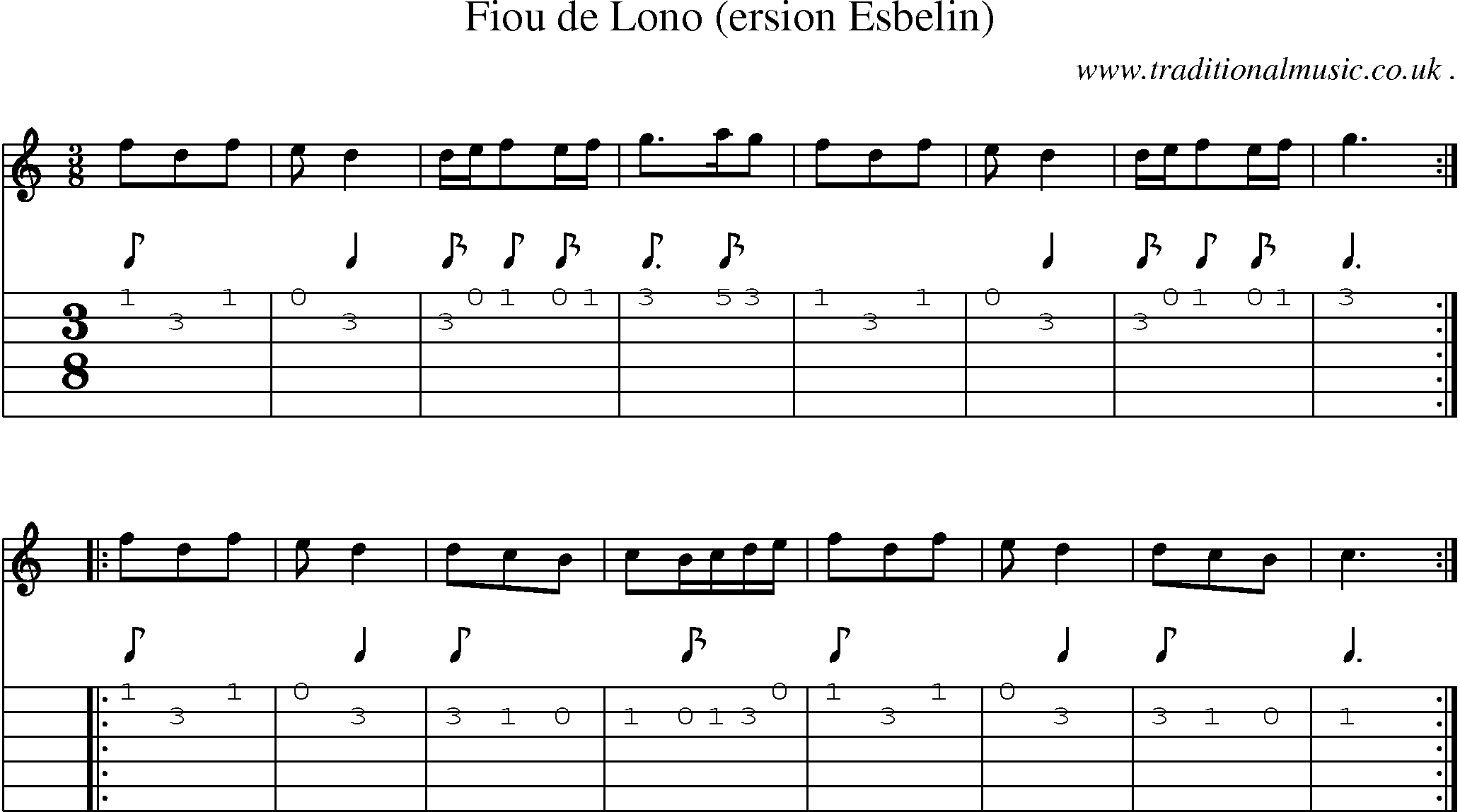 Sheet-Music and Guitar Tabs for Fiou De Lono (ersion Esbelin)