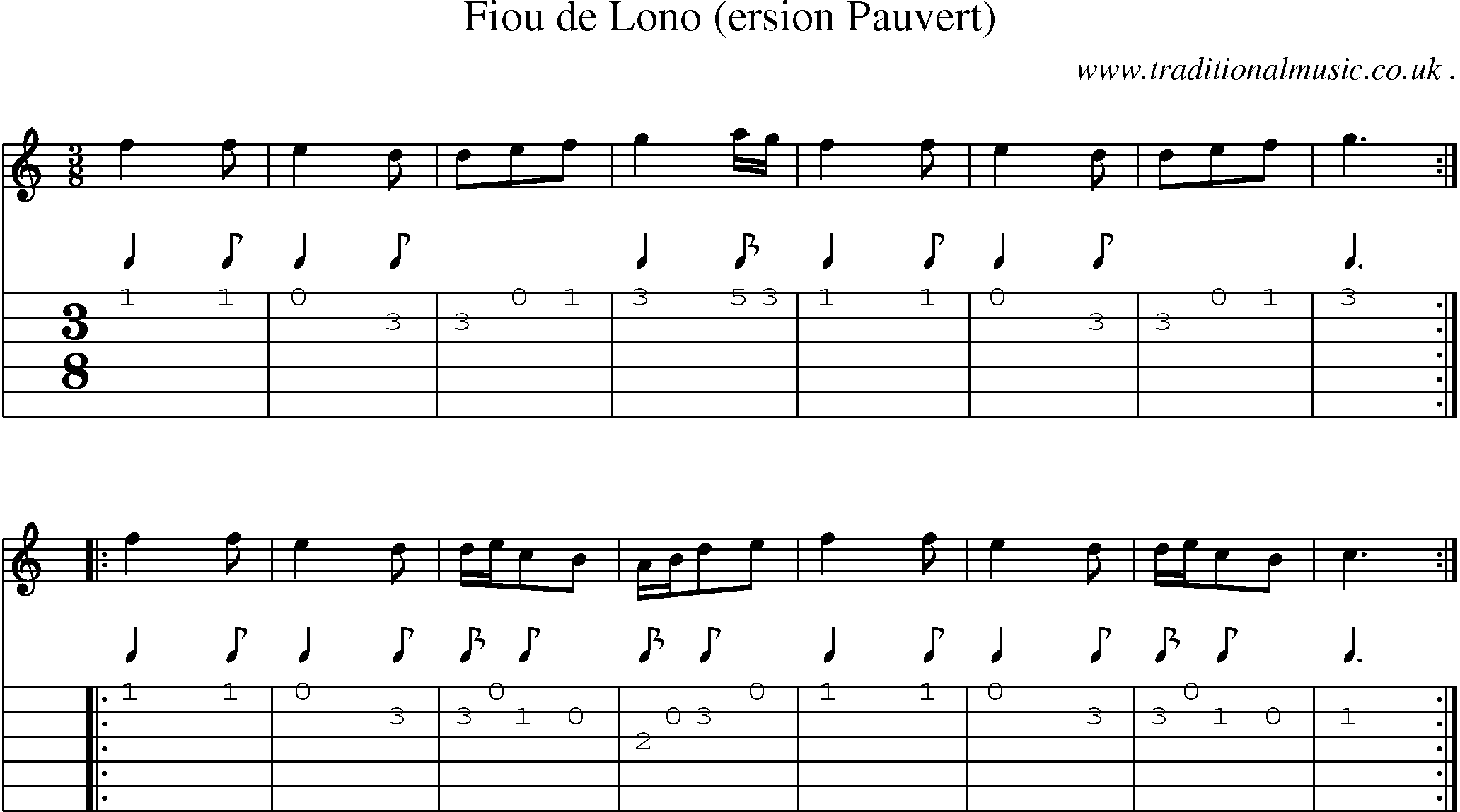 Sheet-Music and Guitar Tabs for Fiou De Lono (ersion Pauvert)