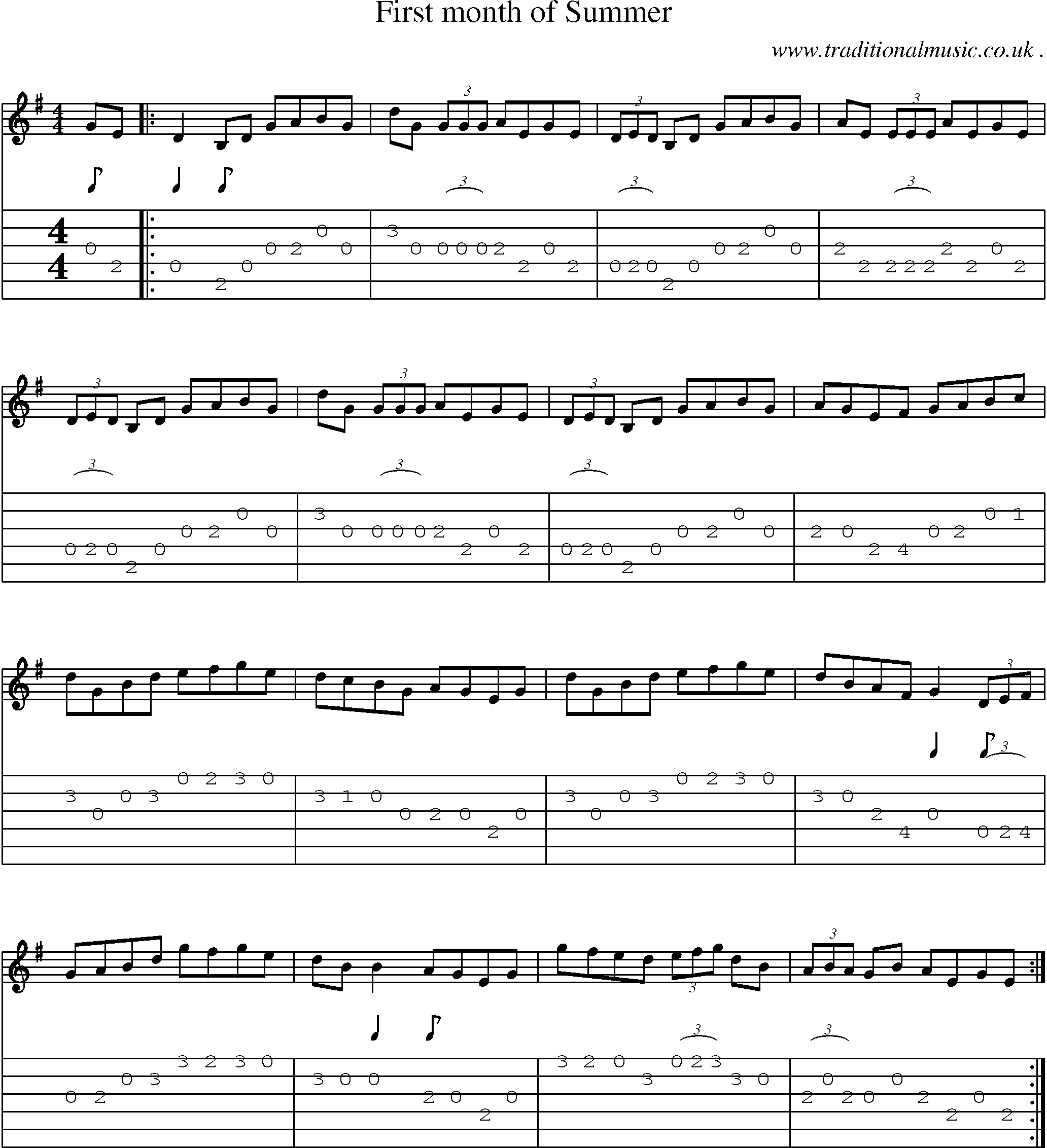 Sheet-Music and Guitar Tabs for First Month Of Summer