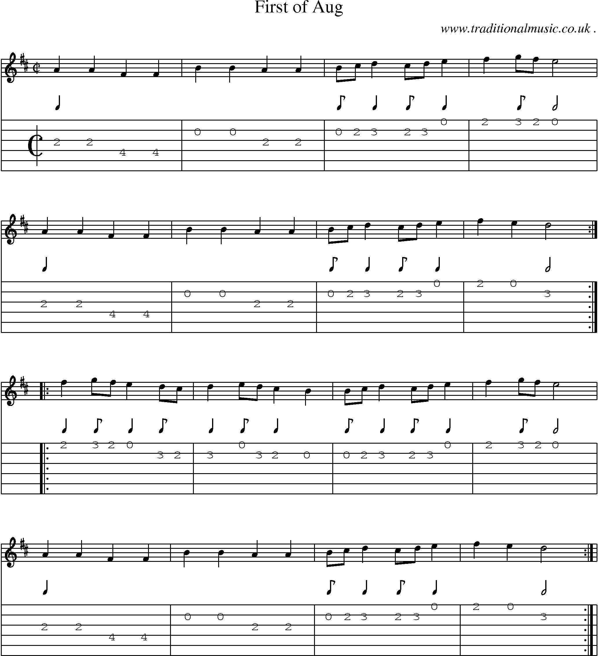 Sheet-Music and Guitar Tabs for First Of Aug