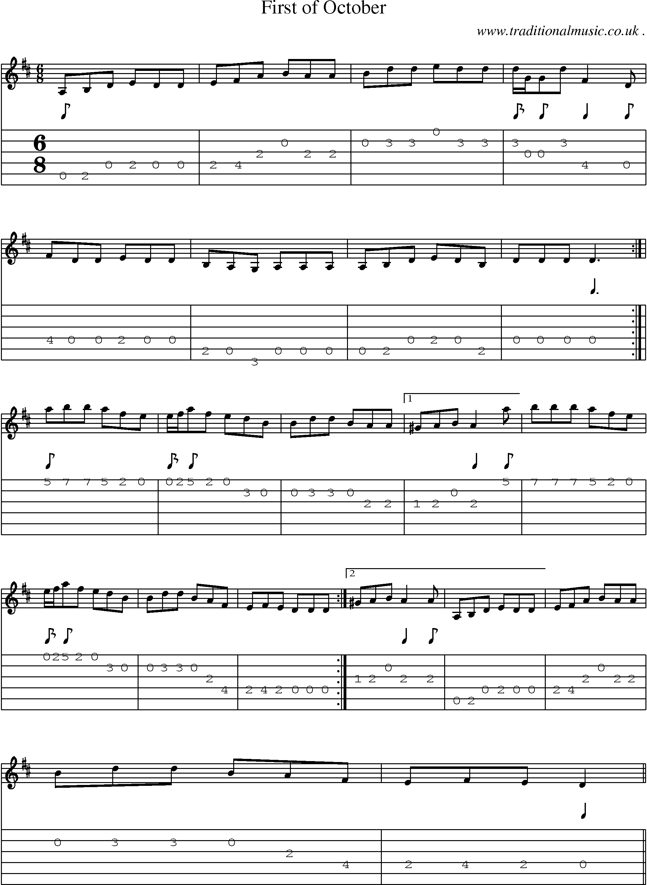 Sheet-Music and Guitar Tabs for First Of October