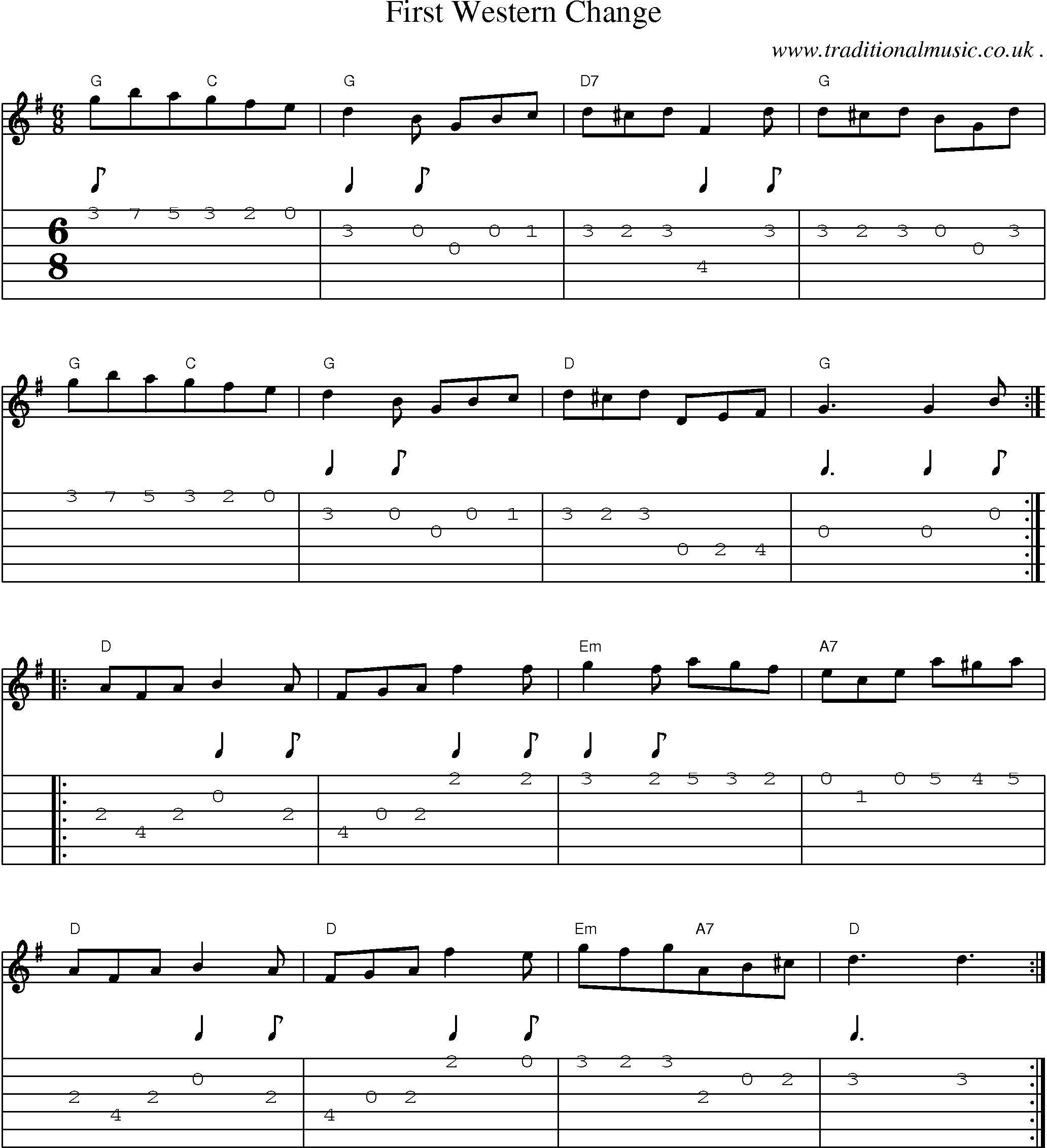 Sheet-Music and Guitar Tabs for First Western Change
