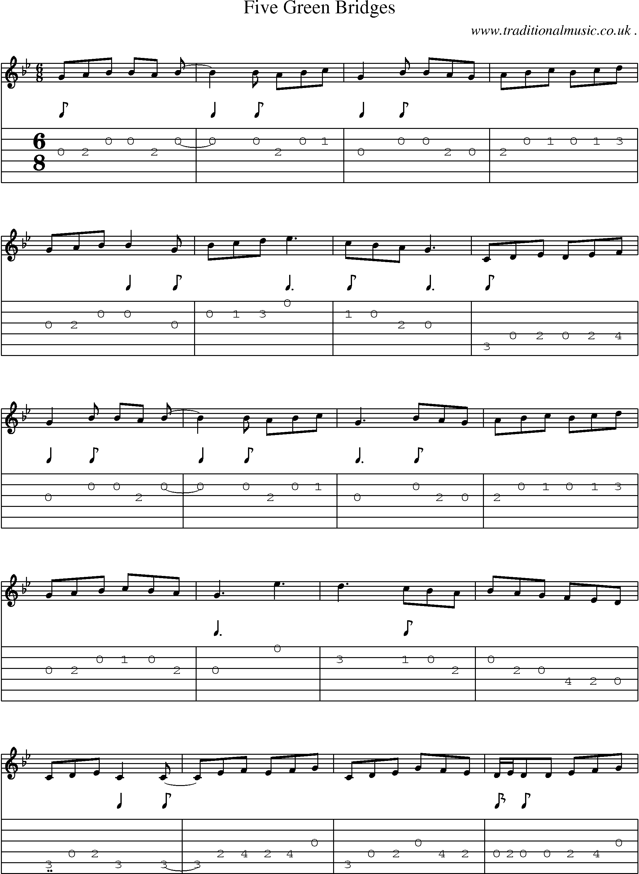 Sheet-Music and Guitar Tabs for Five Green Bridges