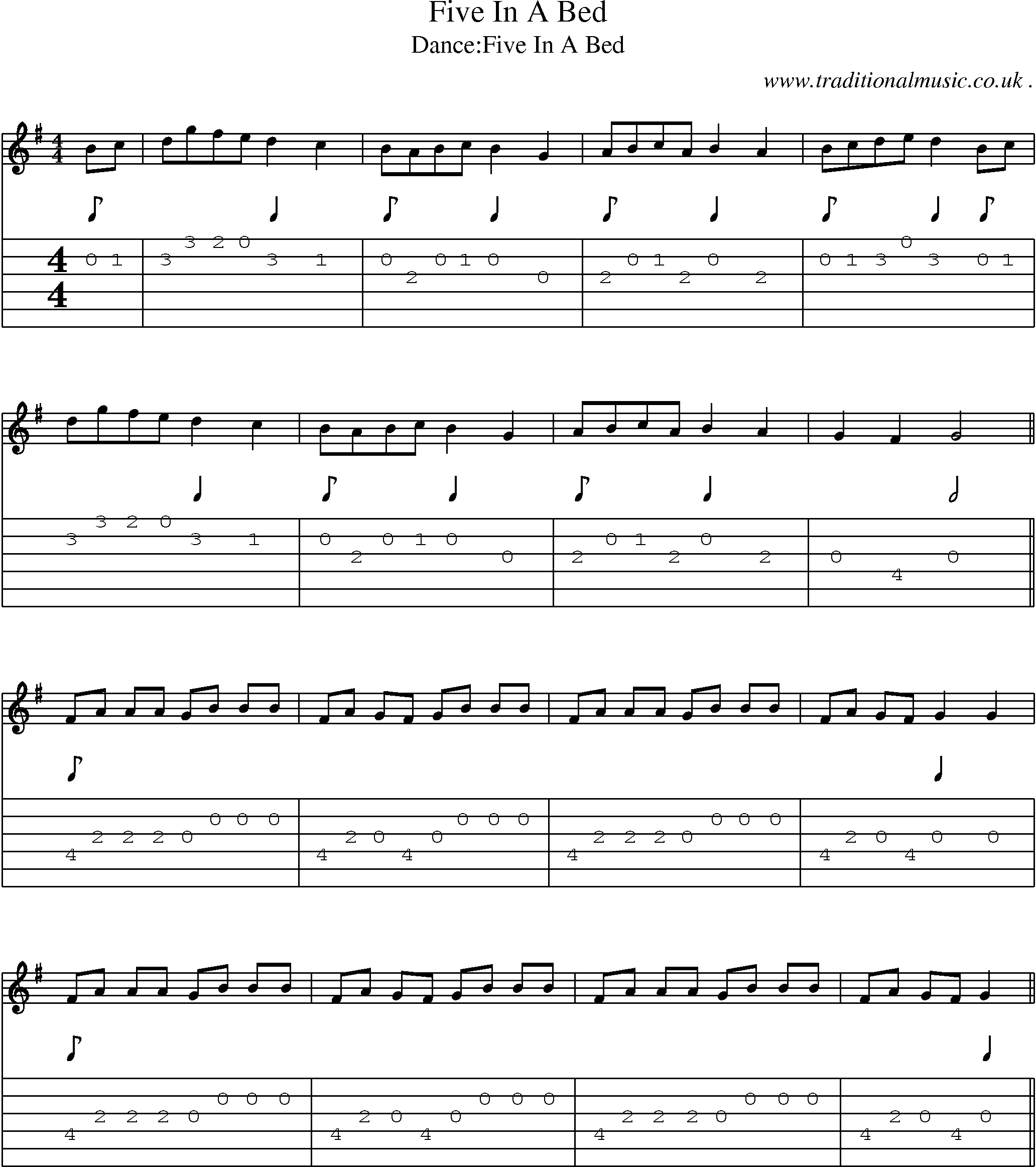 Sheet-Music and Guitar Tabs for Five In A Bed