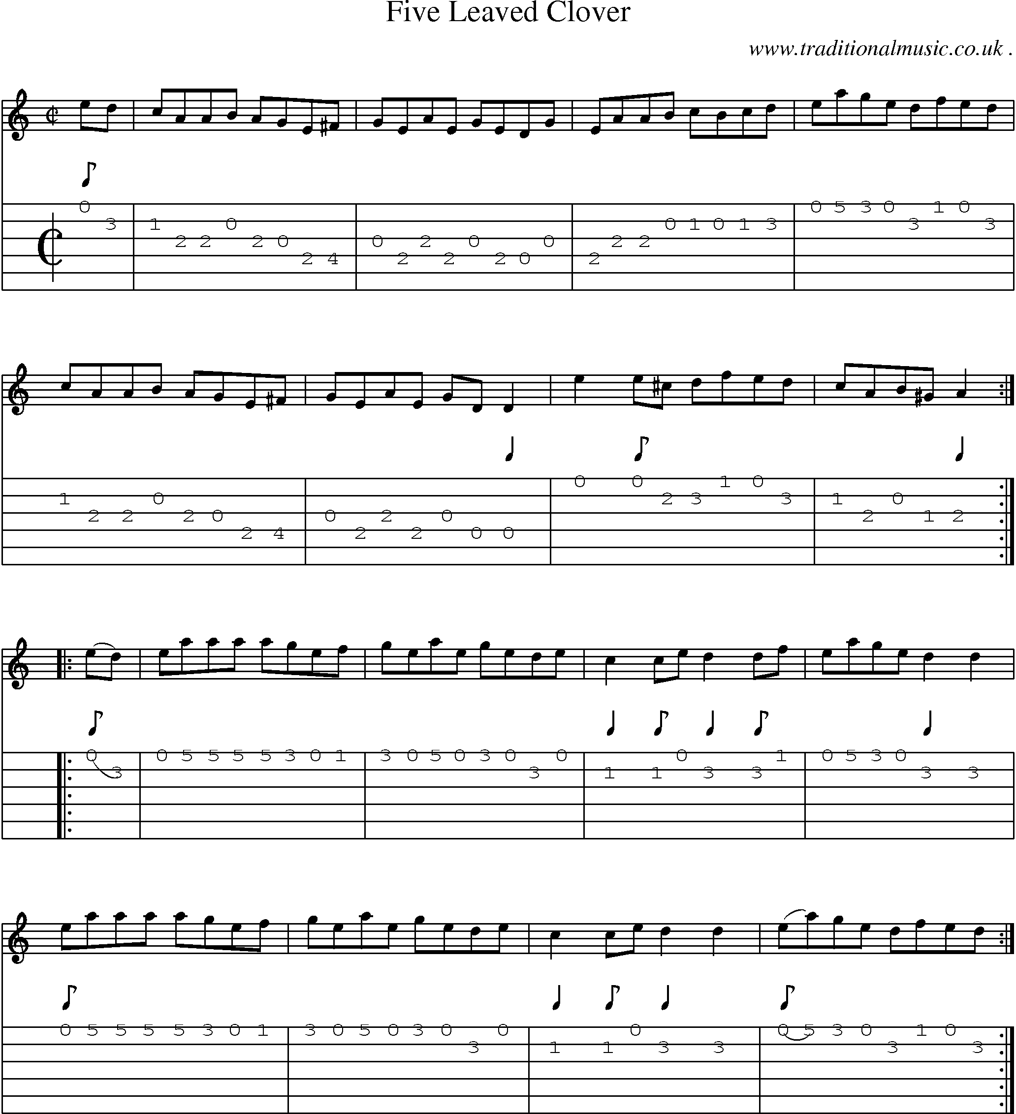 Sheet-Music and Guitar Tabs for Five Leaved Clover