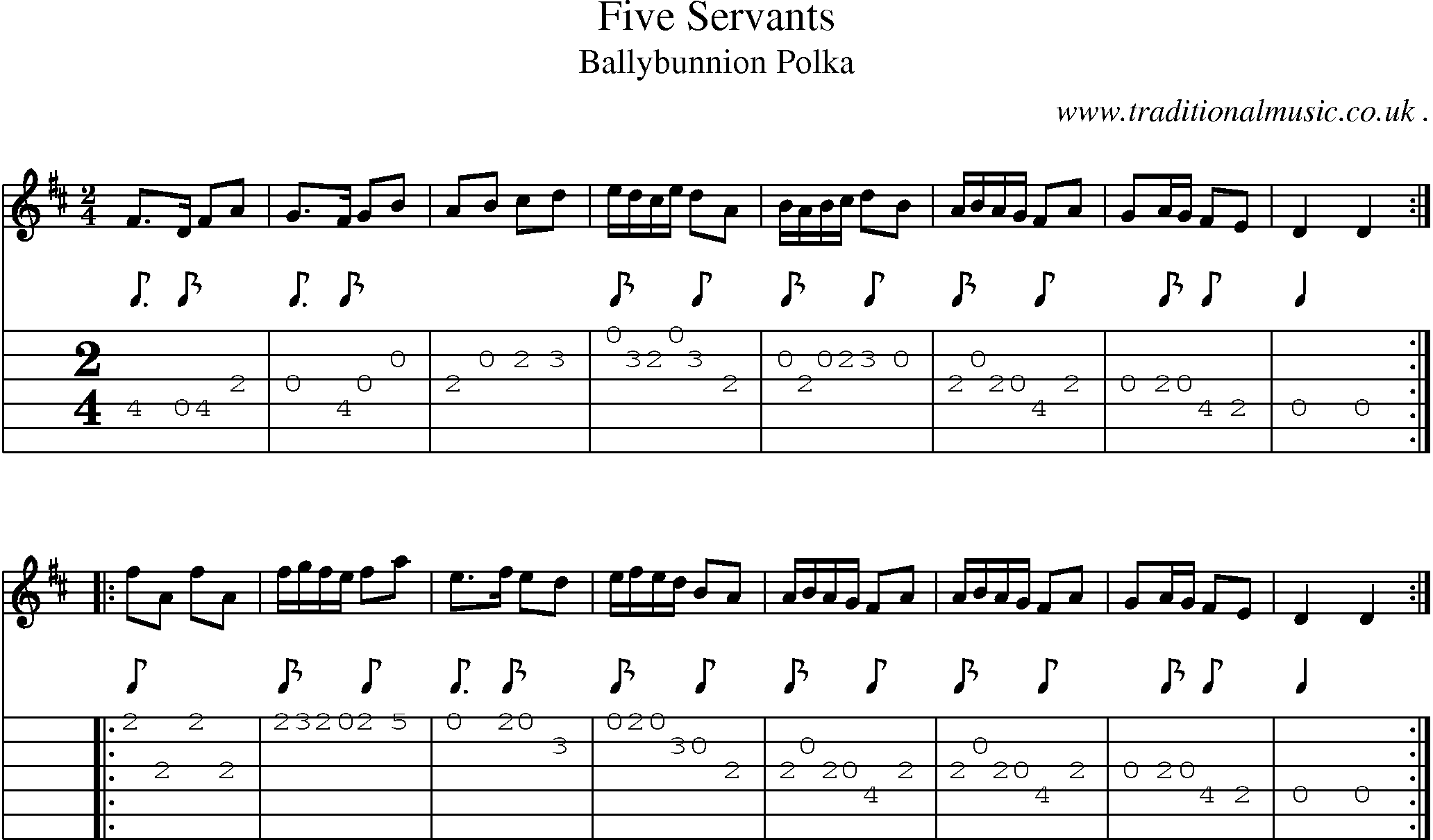Sheet-Music and Guitar Tabs for Five Servants