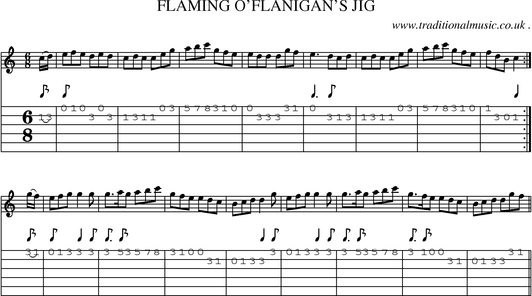 Sheet-Music and Guitar Tabs for Flaming Oflanigans Jig