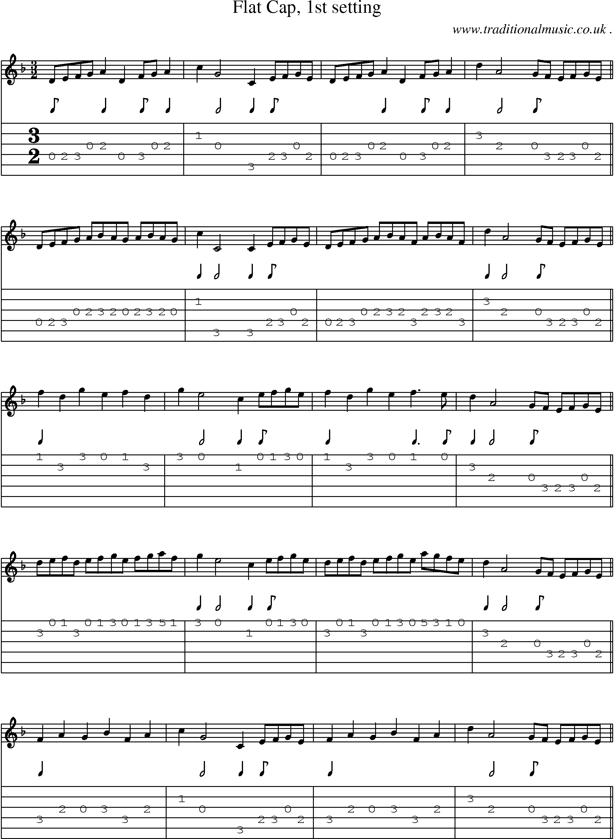 Sheet-Music and Guitar Tabs for Flat Cap 1st Setting