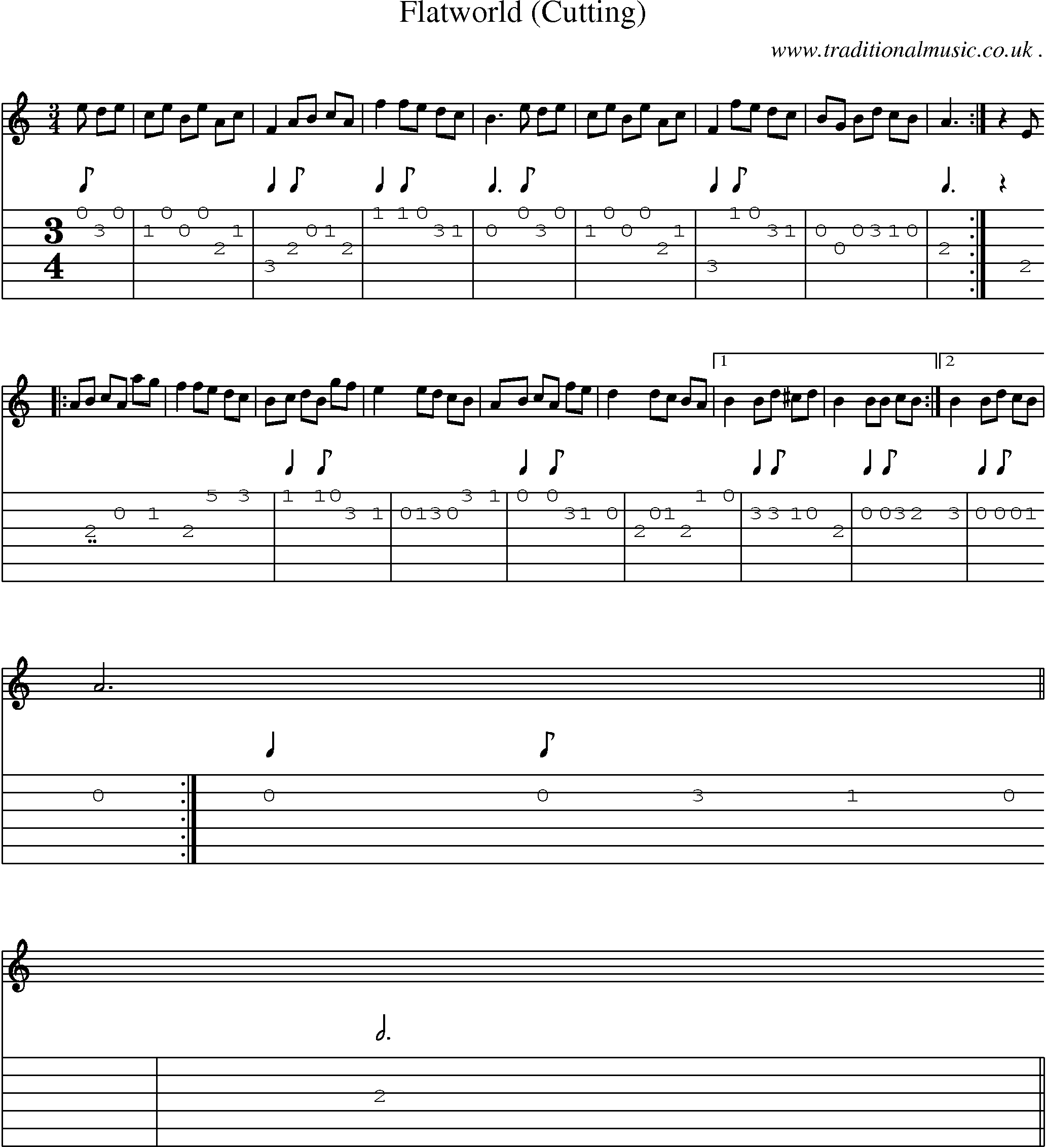 Sheet-Music and Guitar Tabs for Flatworld (cutting)