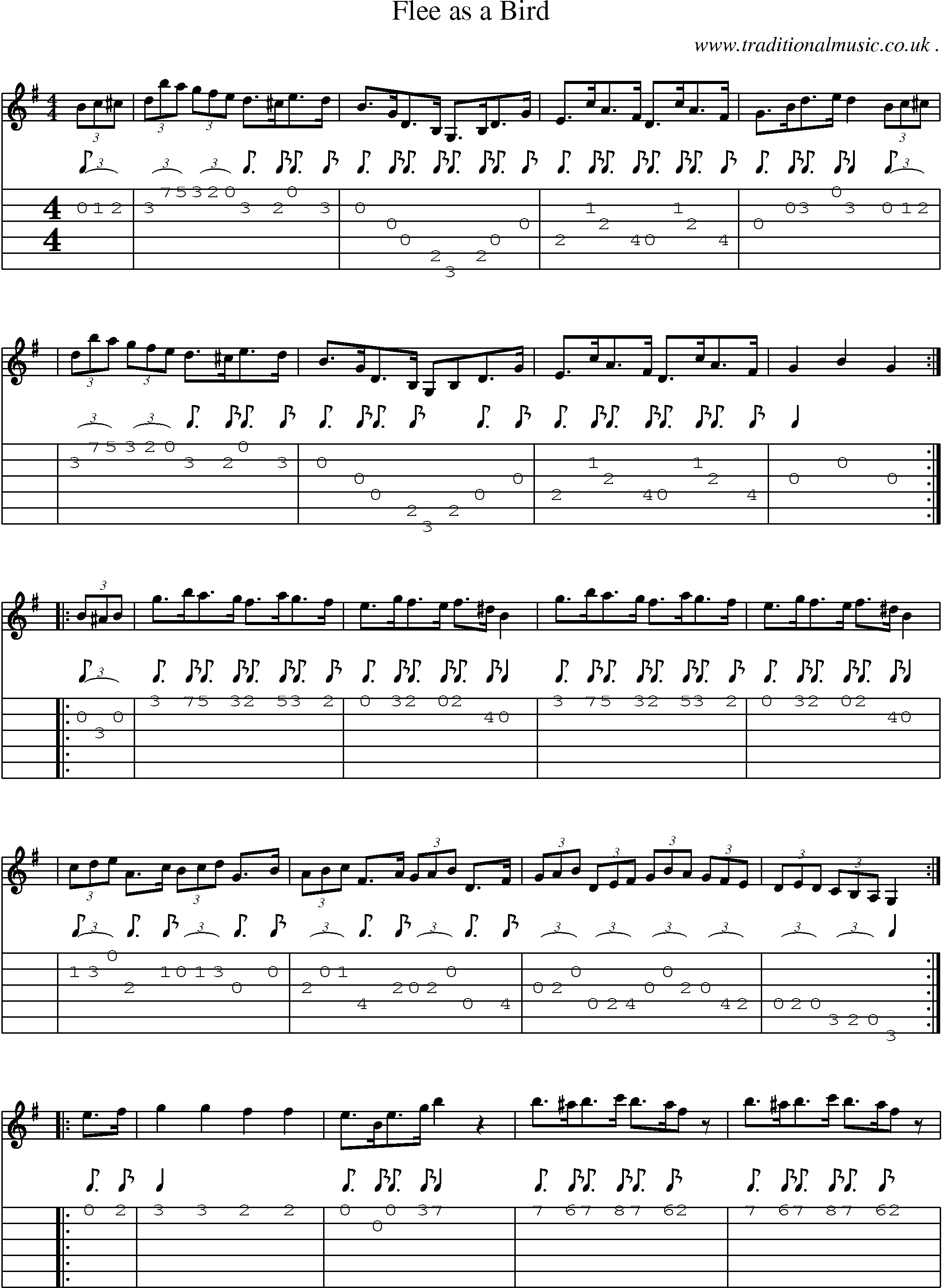 Sheet-Music and Guitar Tabs for Flee As A Bird