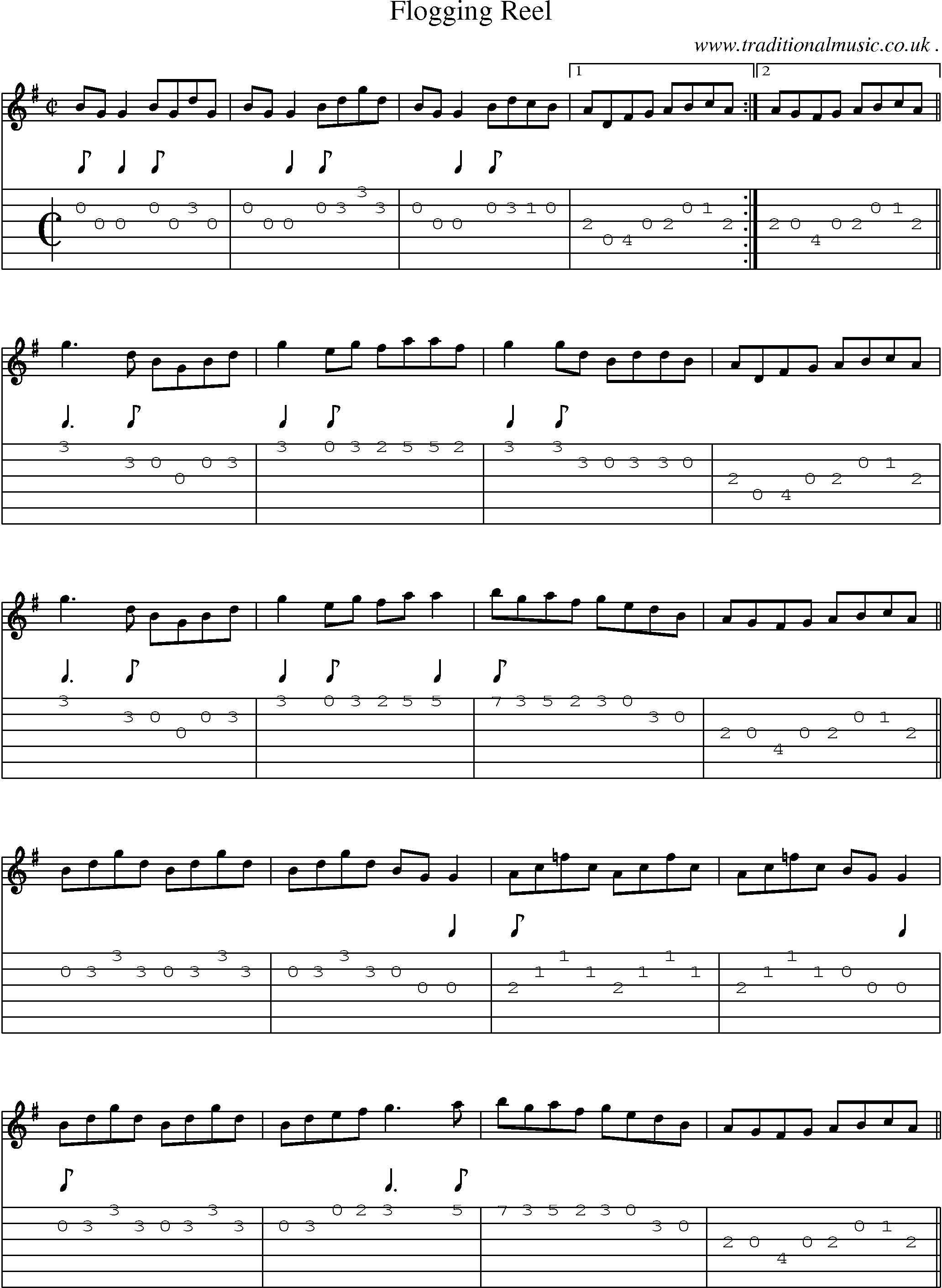 Sheet-Music and Guitar Tabs for Flogging Reel